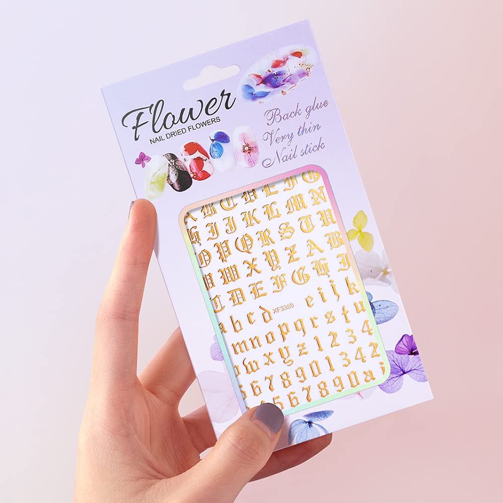 12 Sheets Holographic 3D Letter Nail Art Stickers - Old English Alphabet Laser Nail Decals, Self-Adhesive Nail Stickers for Women & Girls (English Alphabet) - Perfect for Parties, Nail Salons & DIY Manicures