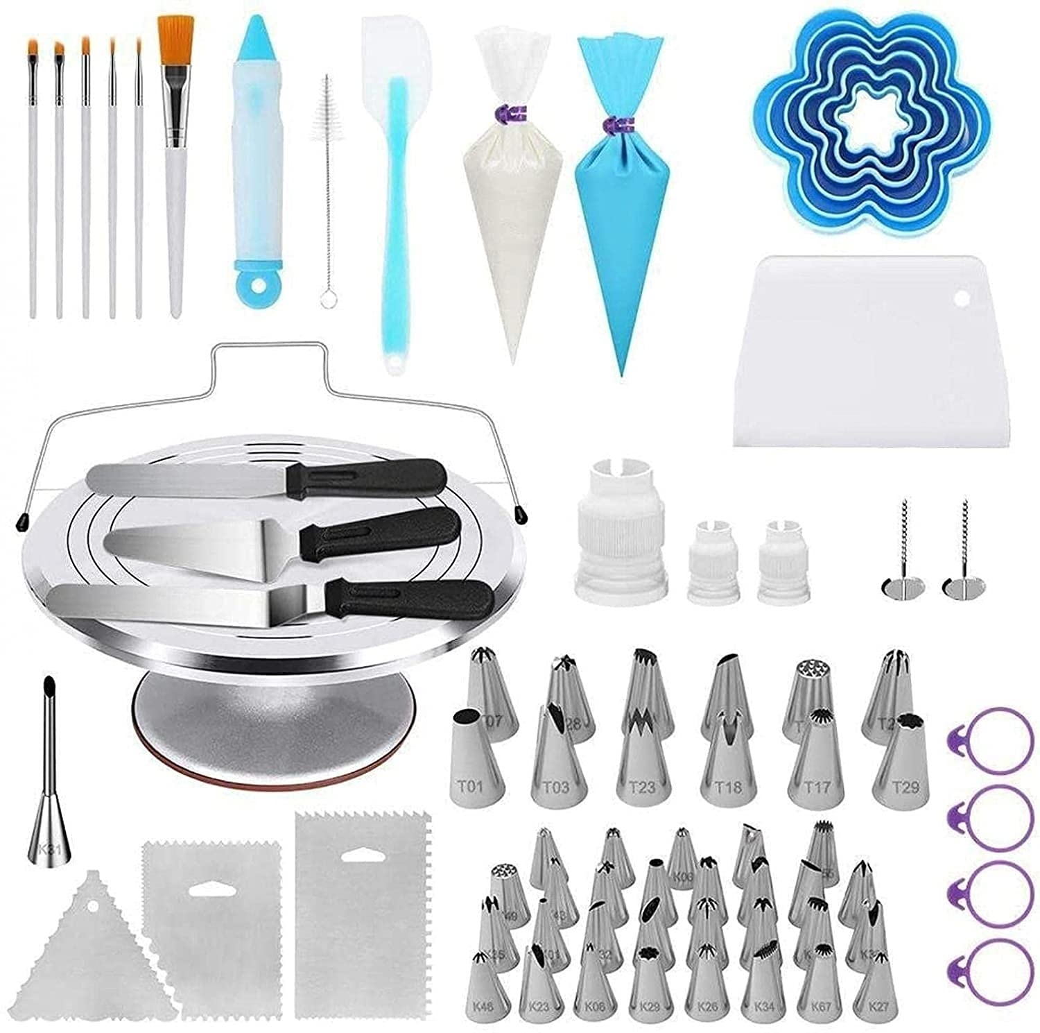 Professional 177-Piece Cake Turntable Kit - Aluminum Alloy Rotating Cake Stand with Non-Slip Base for Baking, Decorating, and Icing | Perfect for Home Bakers, Wedding Cakes, Birthday Desserts & DIY Cake Decorating Projects