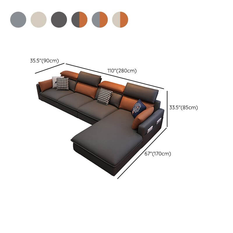 L-Shaped Sectional Sofa with Adjustable Headrest and Chaise Lounge - Perfect for Living Room, Home Theater, and Small Spaces
