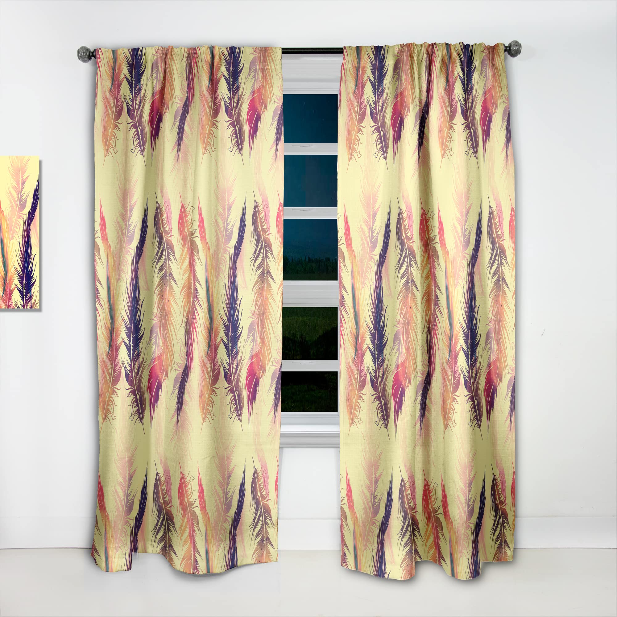 DesignQ Thermal Insulated Blackout Curtains - Flying Bird Feathers Pattern - 52x84 Inch Single Panel for Bedroom & Living Room - Elegant Home Decor for Privacy & Light Control