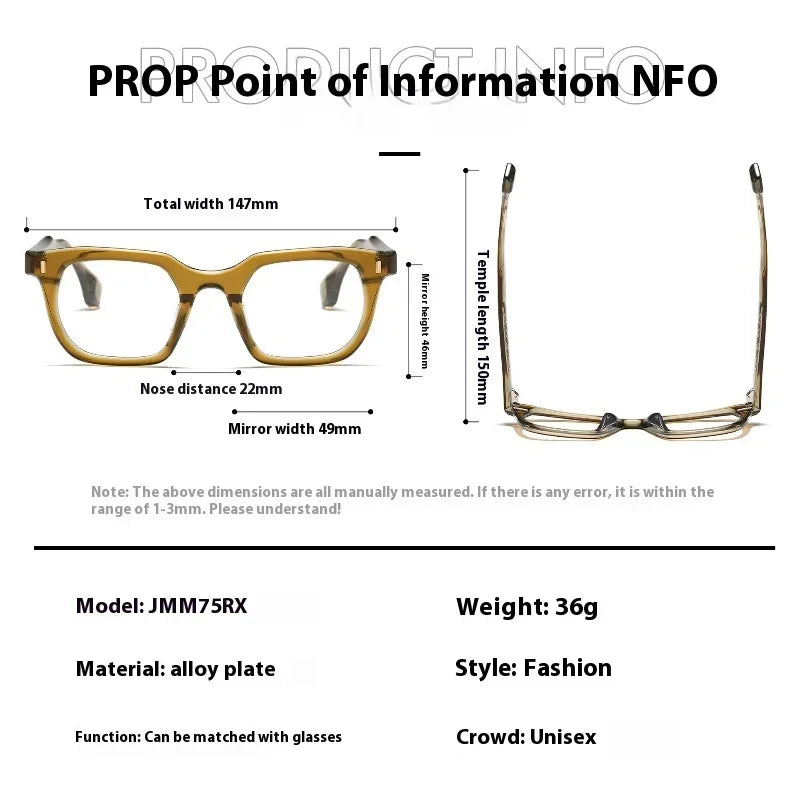 Aror Unisex Full Rim Square Brow Line Acetate Eyeglasses 94751 - Stylish & Durable Eyewear for Men & Women - Perfect for Work, Reading & Fashion Accessories