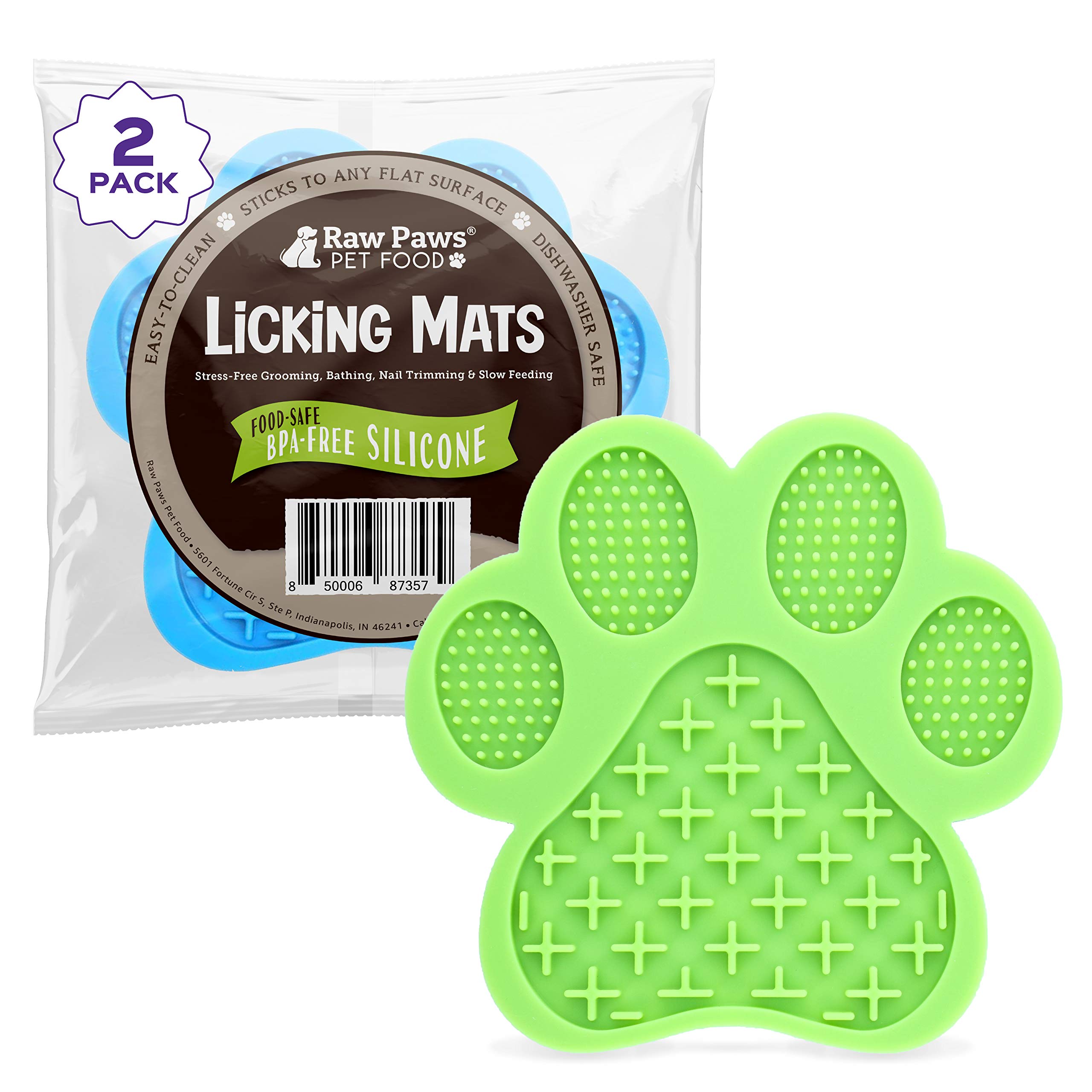 Raw Paws Licking Mats for Dogs & Cats, 2-Pack - Slow Feeder & Anxiety Relief Lick Mat - Interactive Pet Distraction Mat for Bath Time, Grooming & Stress Relief - Boredom Buster for Dogs & Cats - Perfect for Bathing, Feeding & Calming Pets