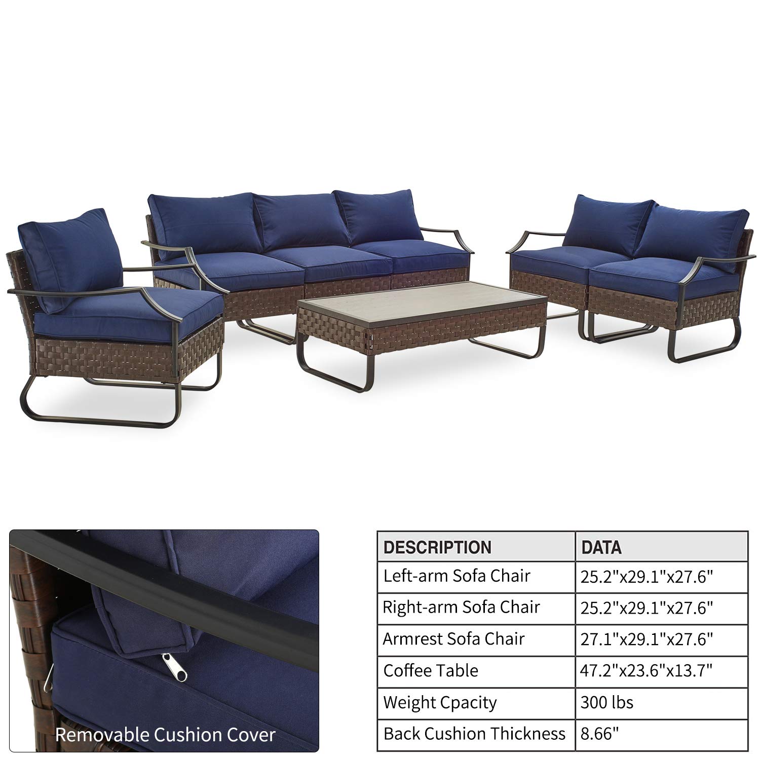 PatioFestival 7-Piece Outdoor Wicker Conversation Set with 8.66