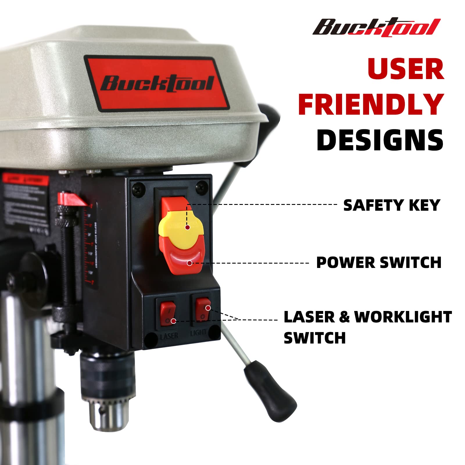 BUCKTOOL 10 Inch Drill Press - 6.0 Amp 3/4 HP Benchtop Drill Press with 5-Speed & LED Work Light - Perfect for Woodworking, Metal Drilling & DIY Home Projects