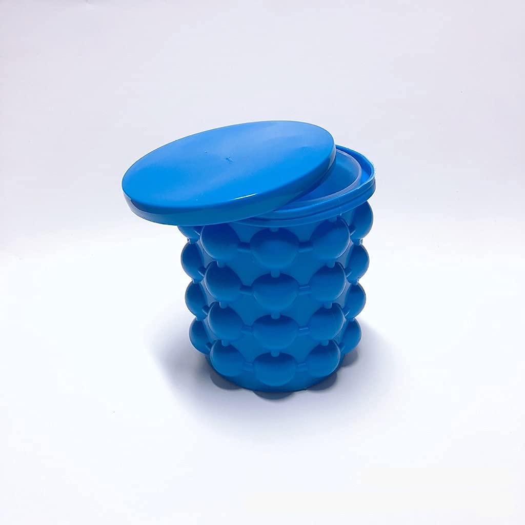 Portable Silicone Ice Bucket Mold with Lid - Space Saving Ice Cube Tray for Champagne, Whisky & Beer - Perfect for Parties, Bars & Home Use