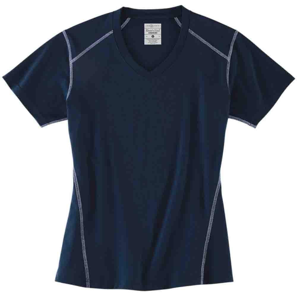 Rivers' End Women's V-Neck Short Sleeve Athletic Casual T-Shirt - Breathable Workout Top for Yoga, Running & Gym - Blue - Size Medium