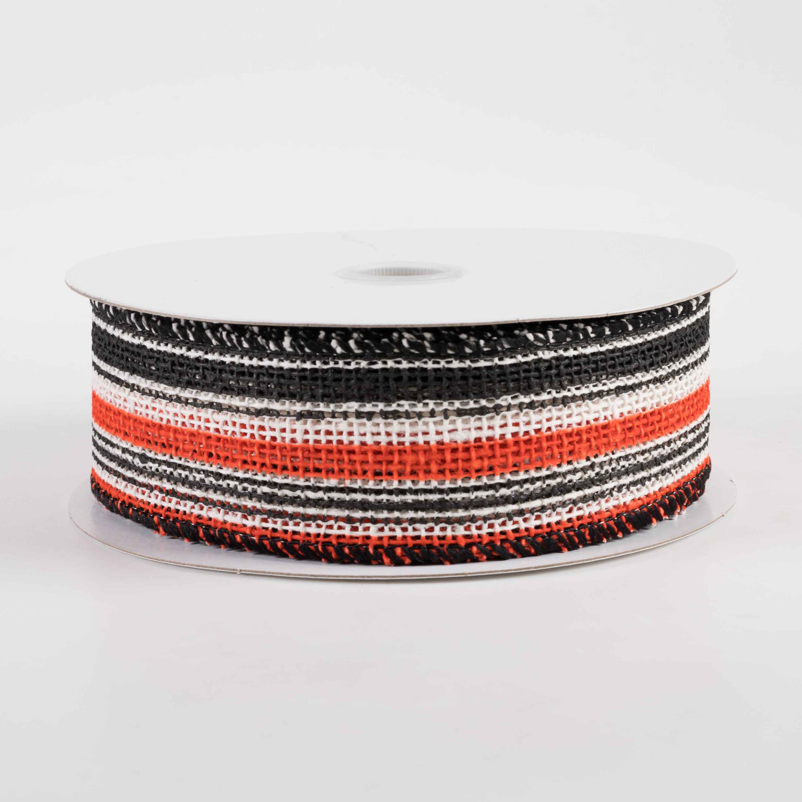 1.5 Inch Burlap Vertical Stripe Ribbon - Ivory, Orange, Black (10 Yards) - Perfect for Gift Wrapping, Wedding Decor, and DIY Crafts