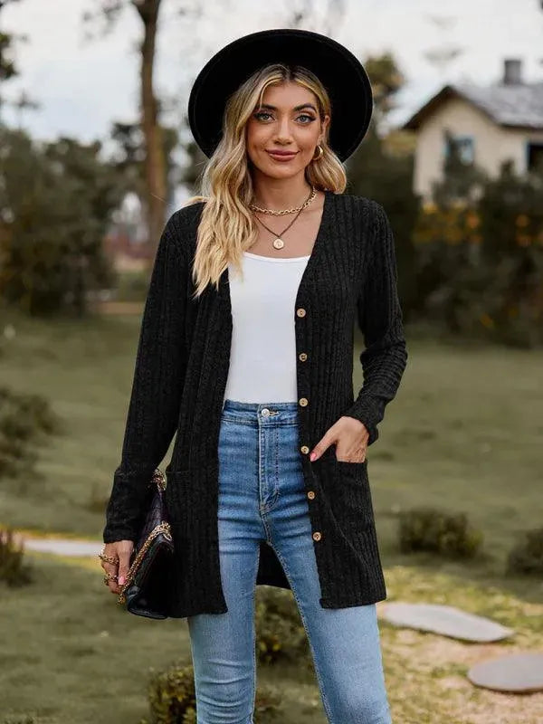 Soft Brushed Pitted Women's Cardigan Sweater - Cozy Knit Pullover for Fall & Winter - Perfect for Office, Casual Outings and Lounge Wear