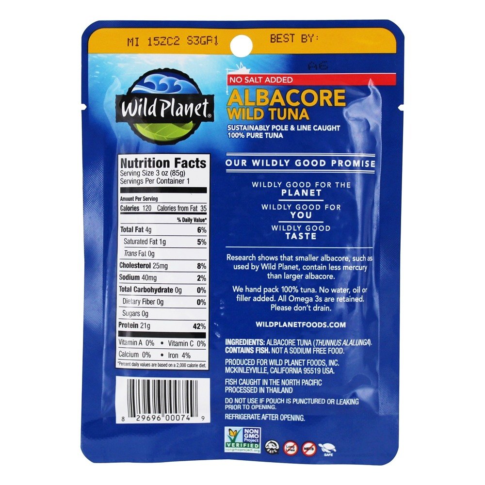 Wild Planet Wild Albacore Tuna No Salt Added - Pack of 24 Cans (3 oz Each) - Premium Canned Tuna for Salads, Sandwiches & Healthy Meals