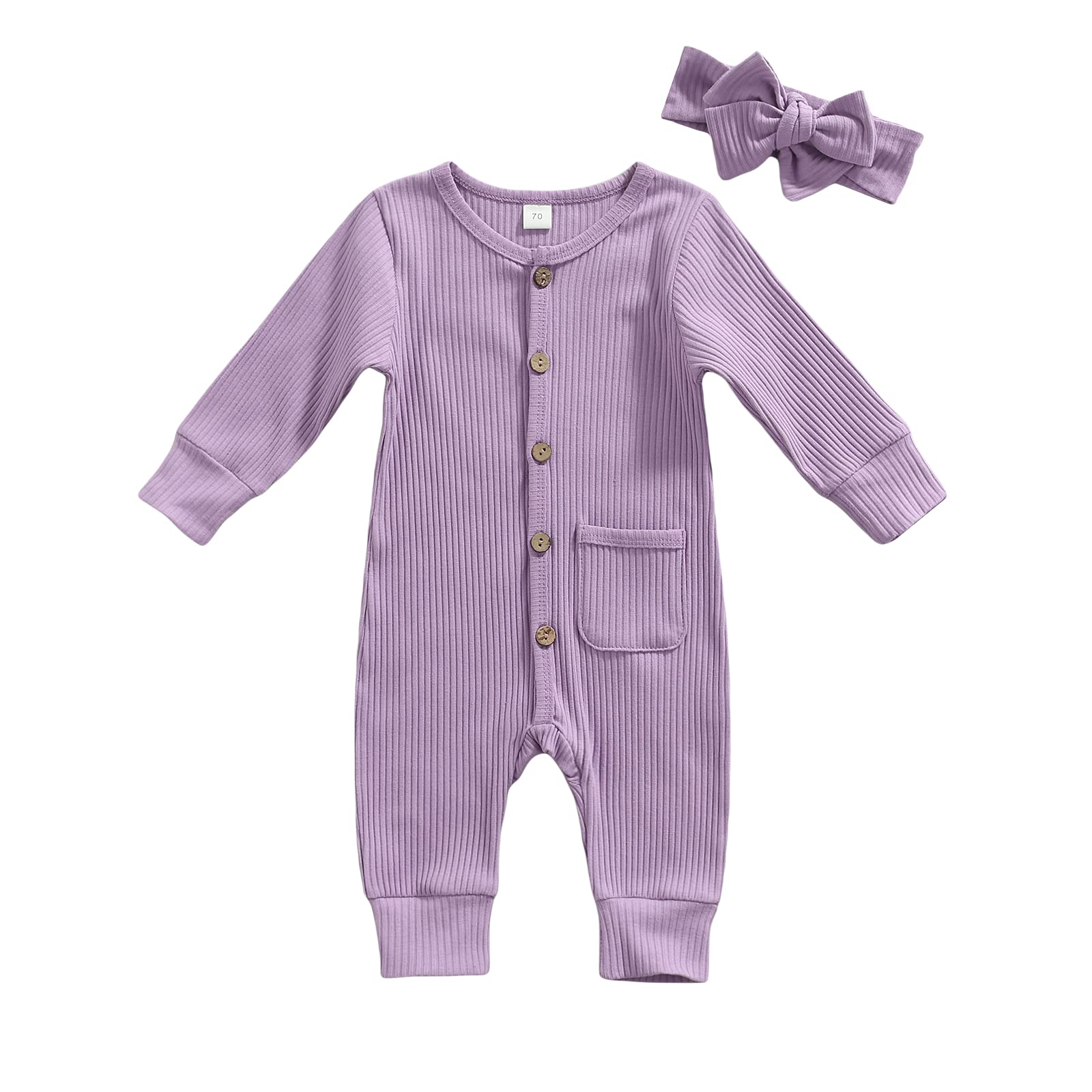 Tsseiatte Newborn Baby Romper - Long Sleeve Ribbed Jumpsuit for Boys & Girls (3-24 Months) | Solid Color One-Piece Outfit for Playtime, Photos & Everyday Wear