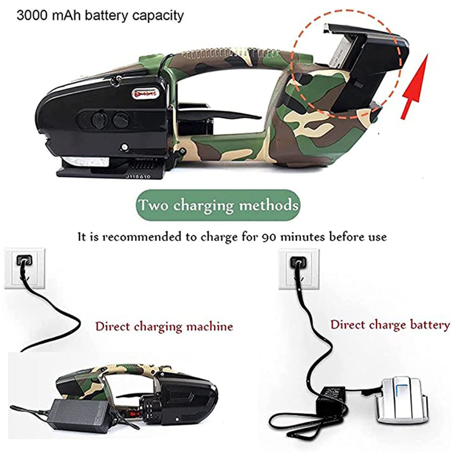 Portable Electric Strapping Machine - Battery Powered Automatic Baler with Tensioner & Cutter for PET/PP Straps - Ideal for Warehouse, Logistics & Shipping Packaging (Camouflage Design)