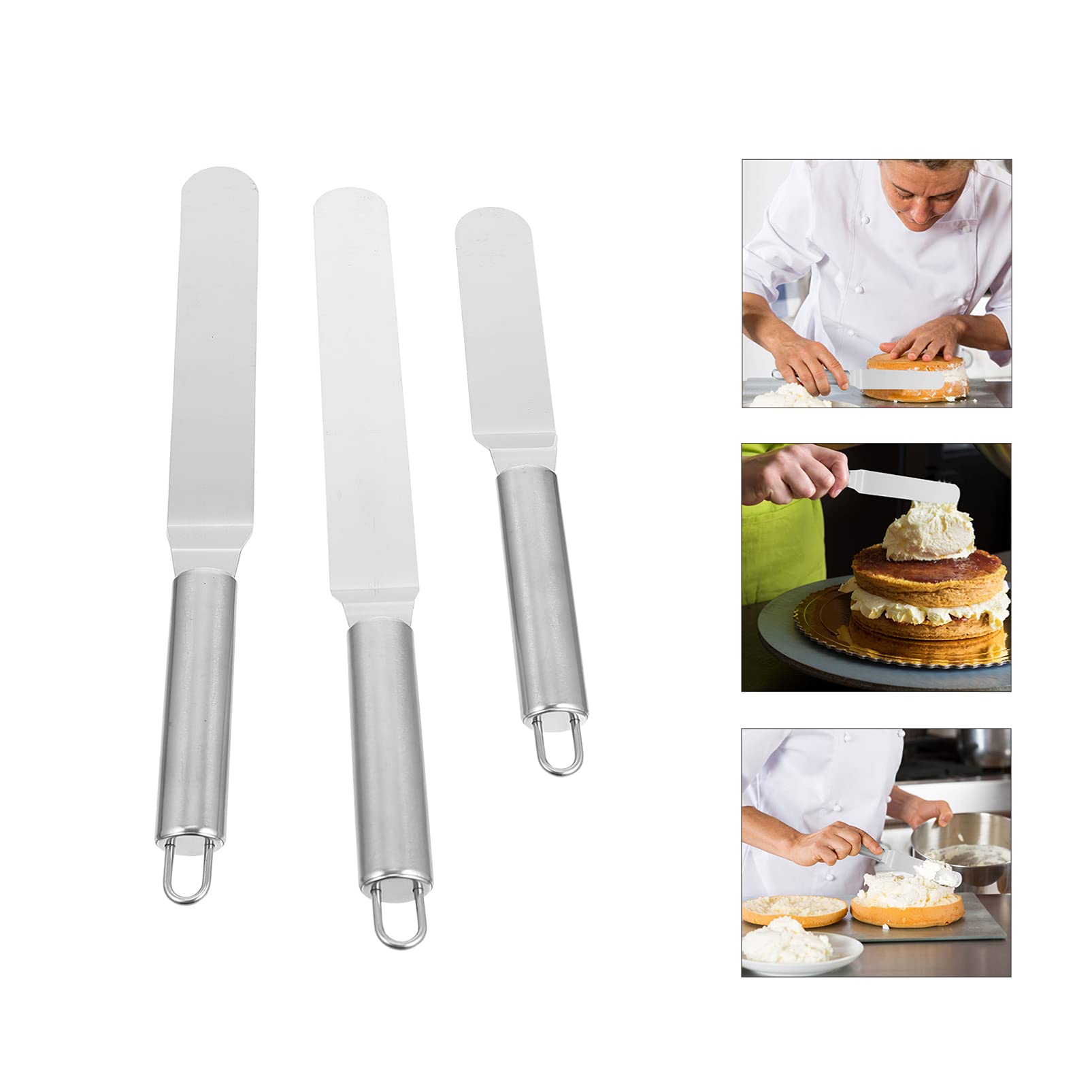 3-Piece Stainless Steel Spatula Set - Cake Icing Spatula, Cream Scraper & Kitchen Utensil for Baking, Cake Decorating & Pastry Making - Durable, Portable & Easy to Clean for Home & Professional Use