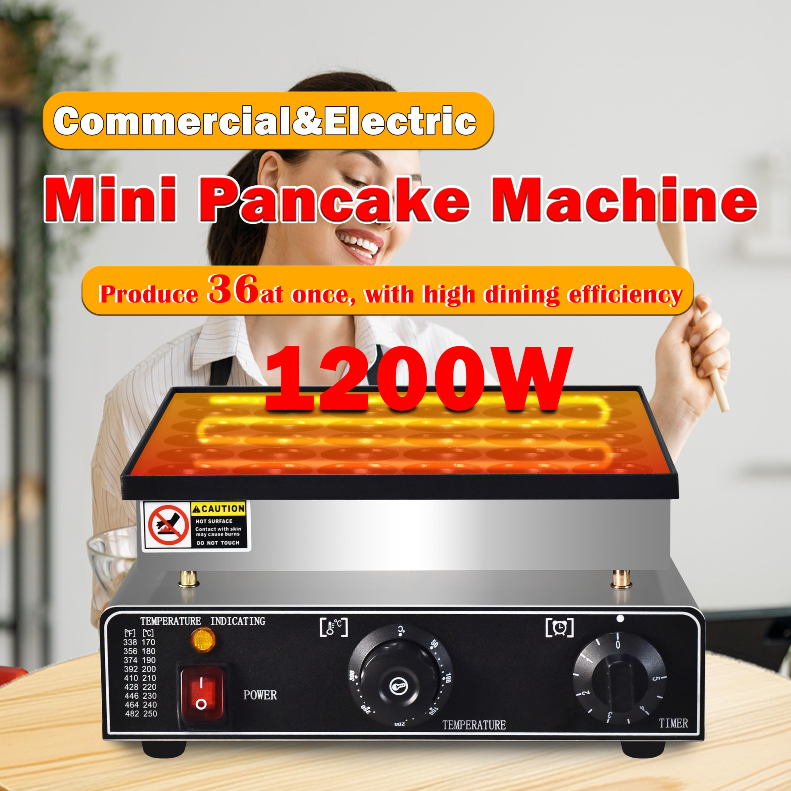 110V Commercial Mini Dutch Pancake Maker - 36PCS Nonstick Dorayaki & Poffertjes Grill Machine, Stainless Steel Breakfast Baker for Restaurants, Cafes - Perfect for Dutch Pancakes, Japanese Dorayaki, Sweet Snacks & Desserts