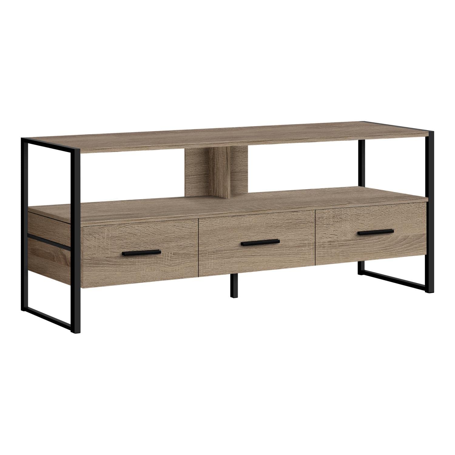 Monarch Specialties I 2618 TV Stand - 48 Inch Media Console with Storage Drawers, Brown & Black Laminate & Metal Entertainment Center for Living Room & Bedroom - Perfect for Organizing TVs, Gaming Consoles & Media Accessories
