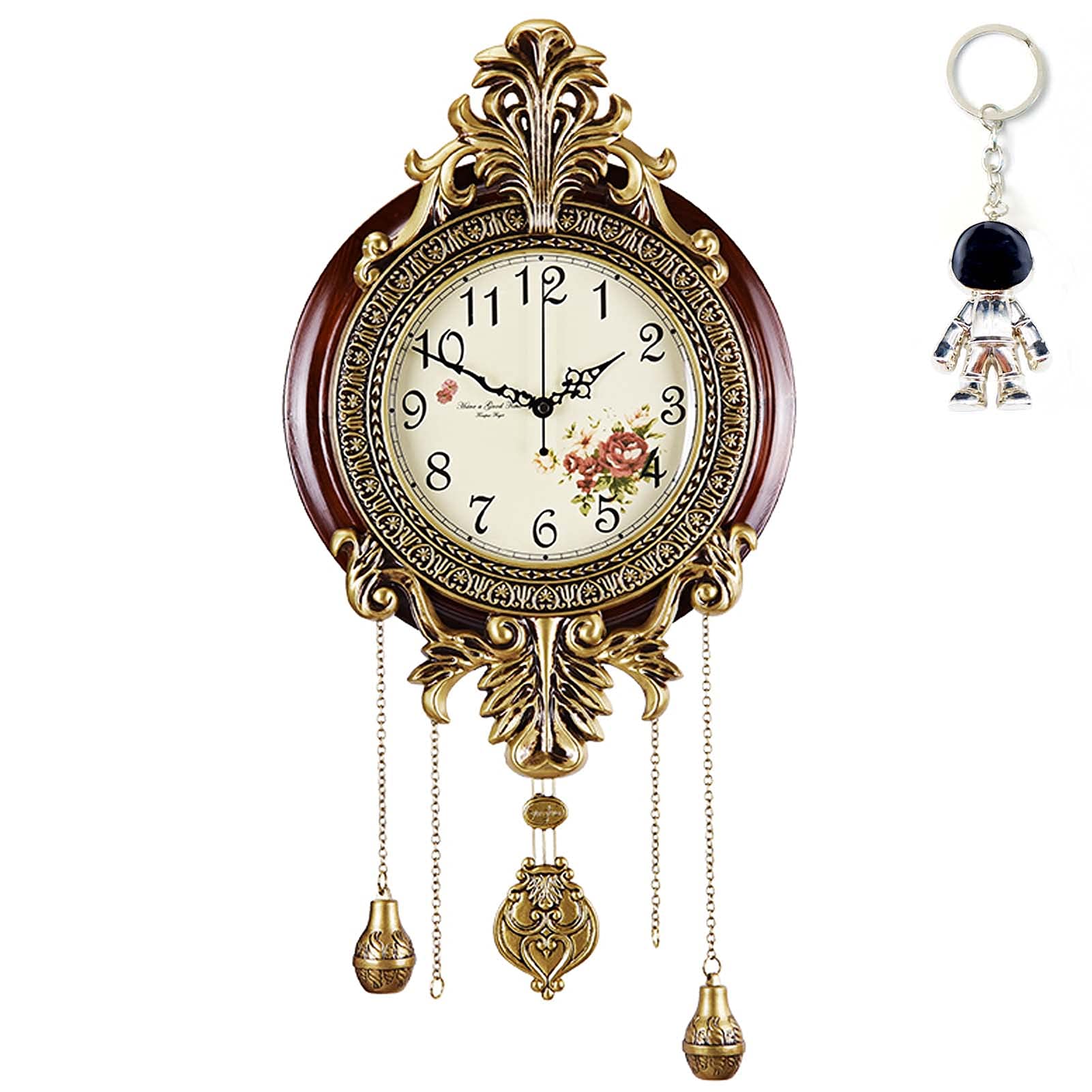 Vintage Large Wall Clock with Pendulum - Battery Operated Metal Pendant Wall Decor for Living Room, Kitchen, Office - Perfect for Home Decor & Interior Design