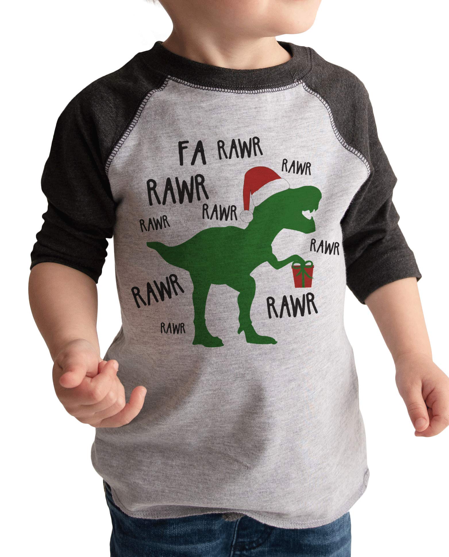 Funny Kids Christmas Dinosaur T-Shirt - Cute Grey Dino Graphic Tee for Boys & Girls | Holiday Party Outfit, Family Photo Matching Shirts, Festive Gift