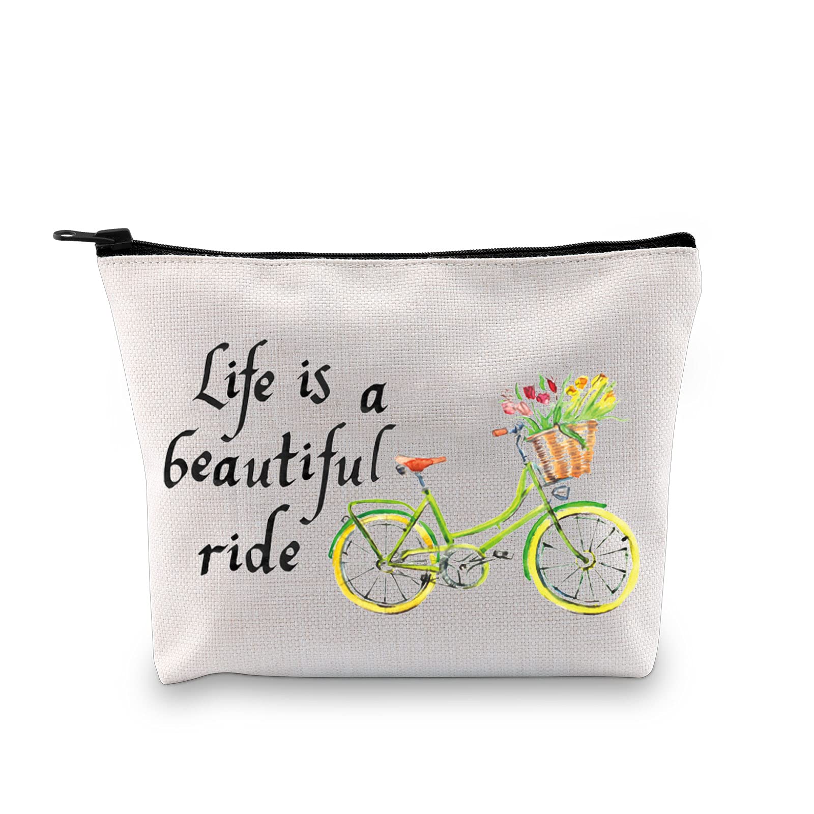MBMSO Life is a Beautiful Ride Makeup Bag - Waterproof Bicycle Travel Organizer for Cycling Enthusiasts | Perfect Bike Lover Gift for Women & Men | Great for Commuting, Gym & Outdoor Adventures