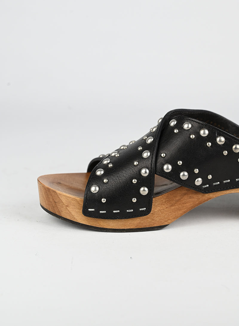 Saint Laurent Black Leather Wooden Zoccoli Shoes Size 39 - Luxury Italian Designer Loafers for Women | Perfect for Office, Parties & Casual Wear