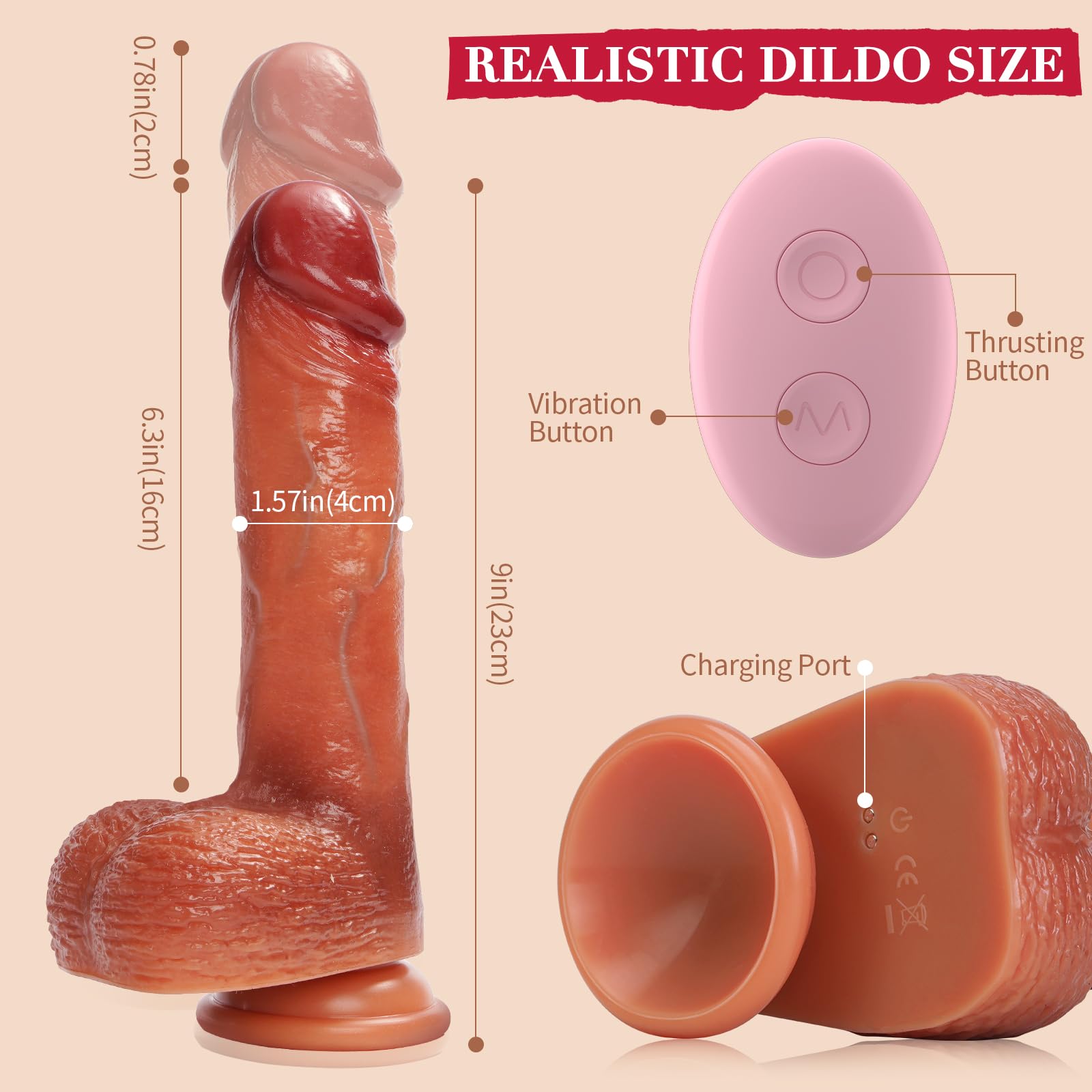 Remote Control Realistic Thrusting Vibrating Dildo with Suction Cup - Lifelike Silicone G-Spot & Anal Sex Toy for Couples - Perfect for Solo Play, Partner Exploration & BDSM Scenes