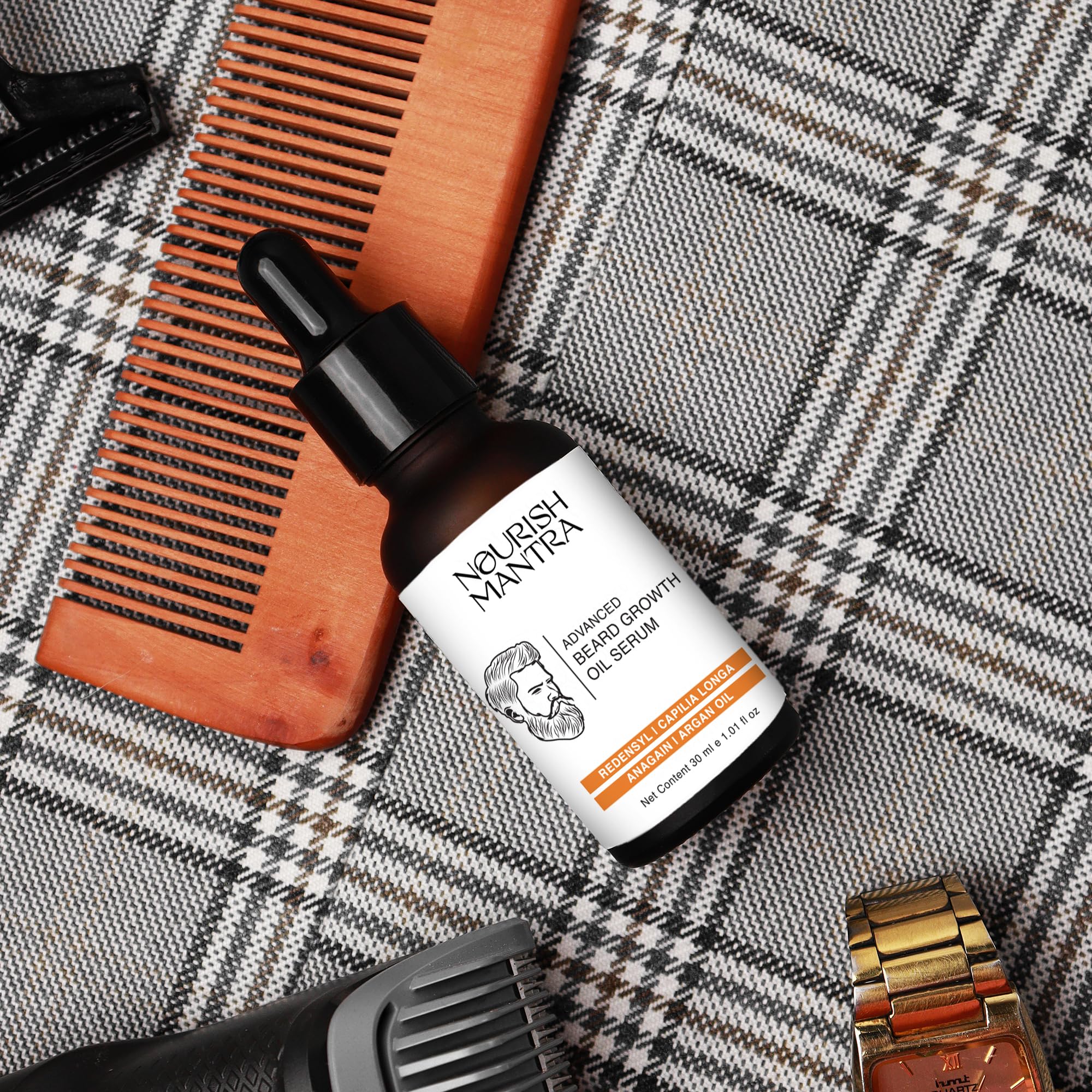 NOURISH MANTRA Advanced Beard Growth Oil Serum with Redensyl, Capilia Longa & Natural Oils - 30ml for Fuller, Thicker & Healthier Beard | Men's Grooming Essential for Daily Care & Styling