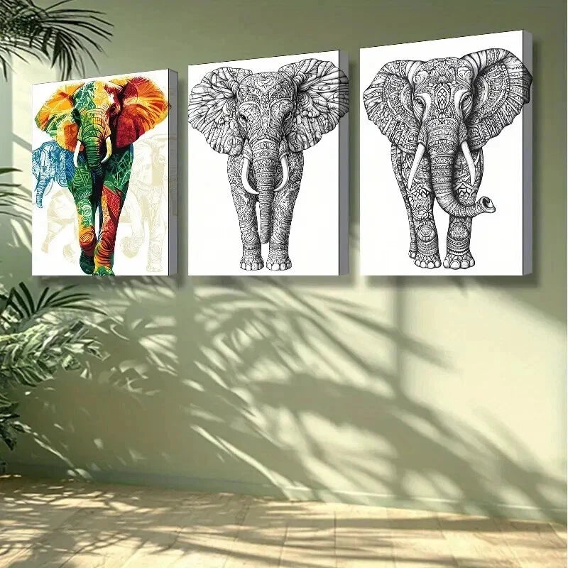 3-Piece Elephant Art Painting Set - Framed Canvas Wall Decor 50x70cm - High Quality Print - Australian Made - Ready to Hang - Perfect for Living Room, Bedroom & Office Decor