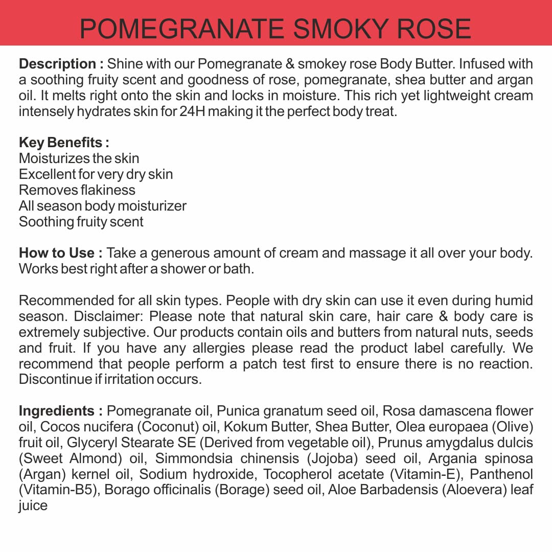 Body Gold Body Butter Cream - Pomegranate & Smoky Rose | Deep Moisturizing for Very Dry Skin | Anti-Flakiness Treatment | All-Season Hydration | Soothing Fruity Scent | 100g (BB-02) | Perfect for Daily Skincare & Winter Dryness Relief