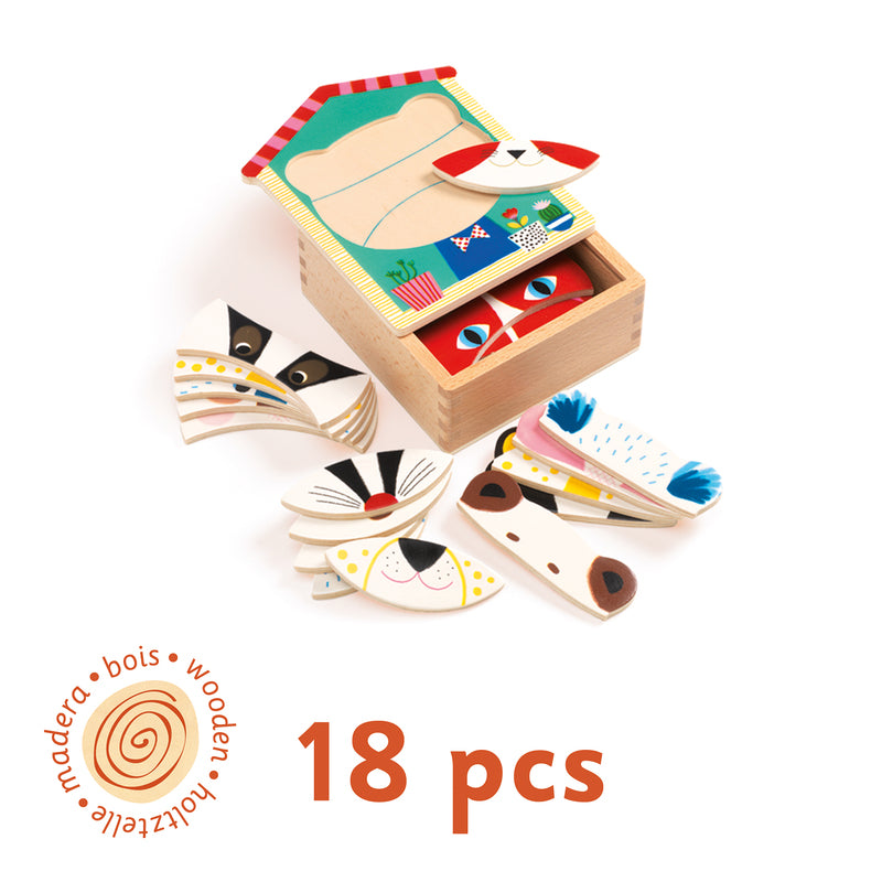 Djeco Wooden Face Puzzle Set - Fun & Educational Toy for Kids - Perfect for Preschool Learning, Creative Play & Family Game Night