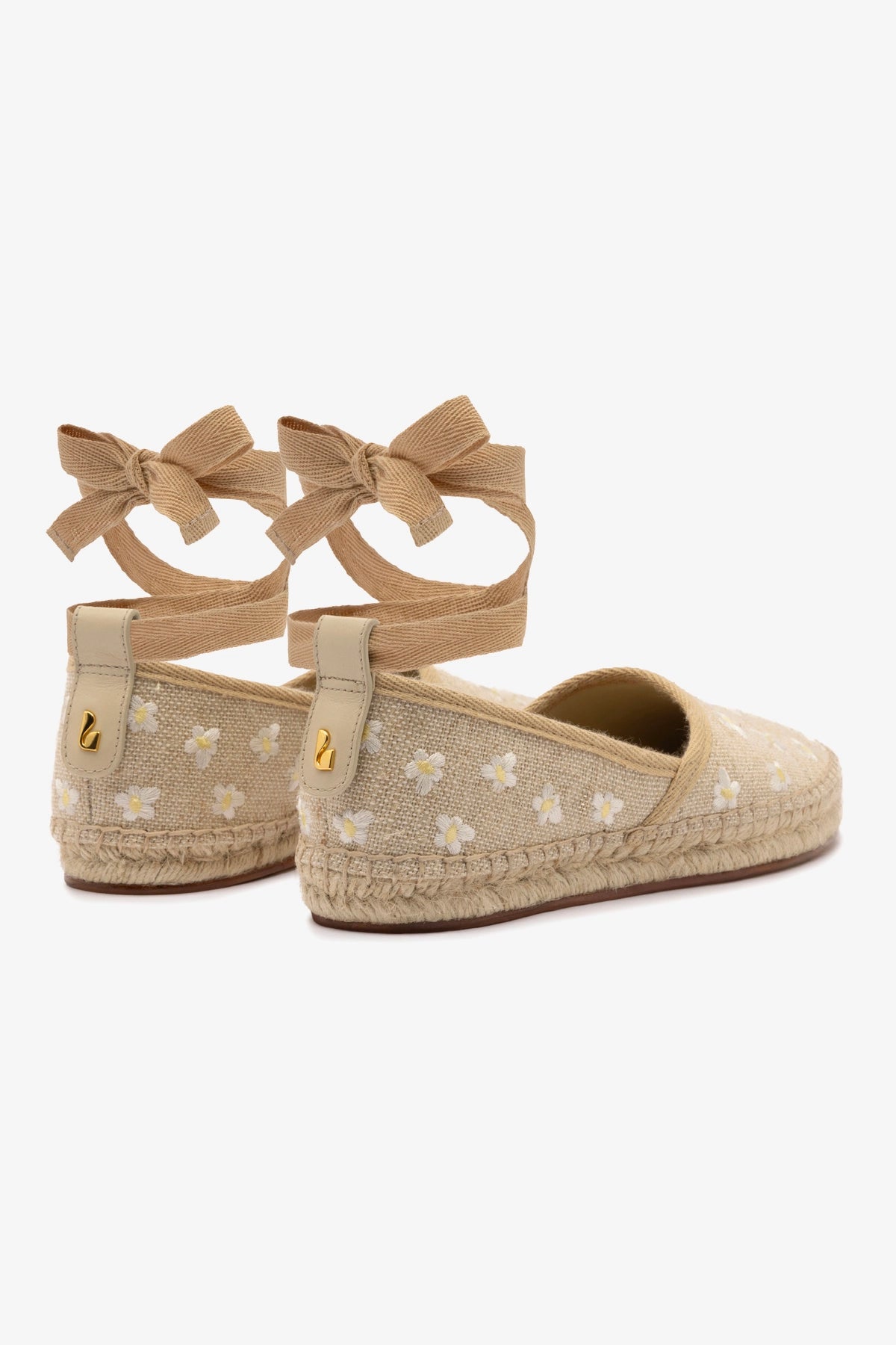 Letizia Espadrille Flat Shoes - Raw Linen & Daisy Embroidery | Comfortable Summer Sandals for Women | Perfect for Beach, Vacation & Casual Outings