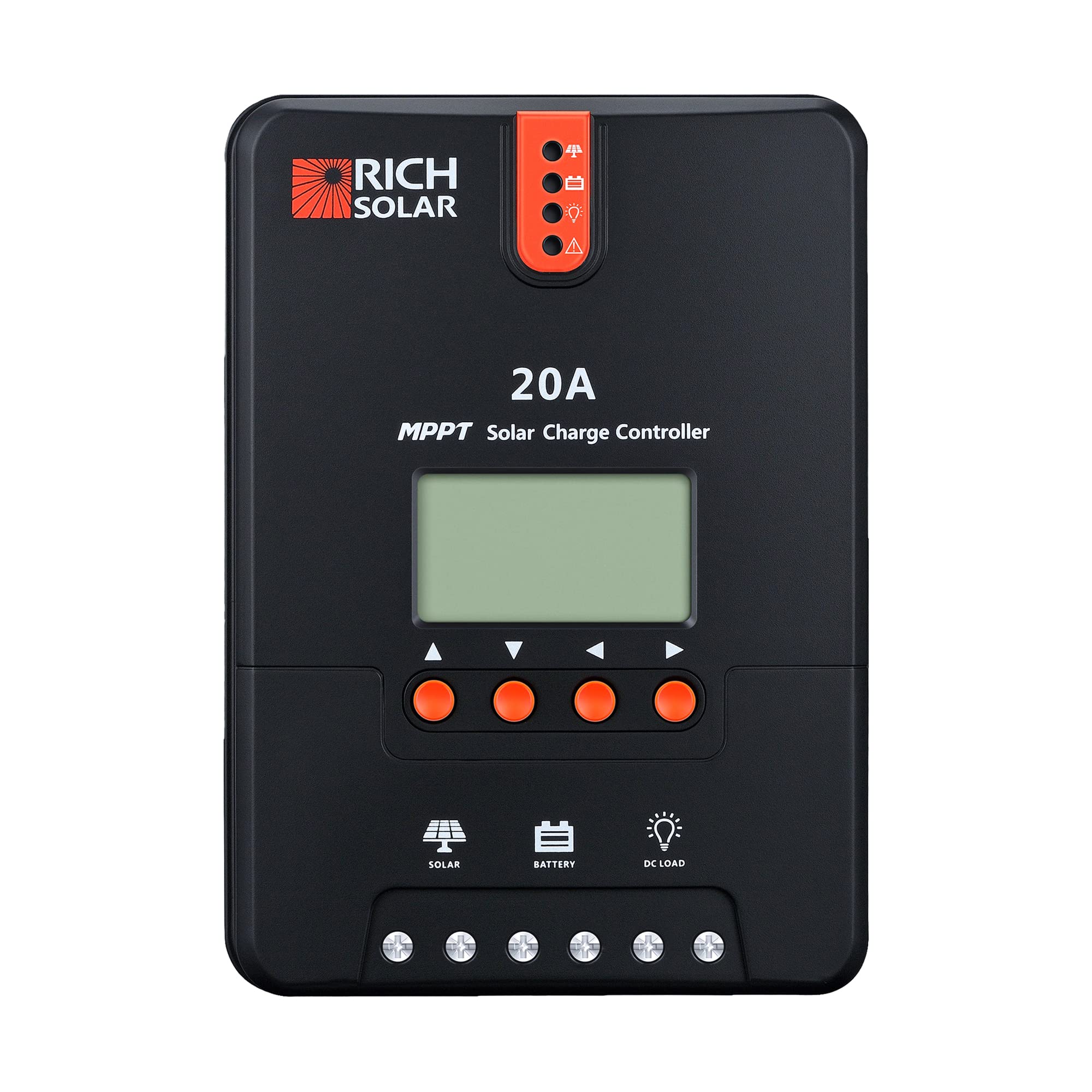 RICH SOLAR 20A MPPT Solar Charge Controller 12V/24V DC with LCD Display - Compatible with Gel, Sealed, Flooded & Lithium Batteries (Negative Ground) - Perfect for Off-Grid Solar Systems, RVs, Boats & Home Energy Storage