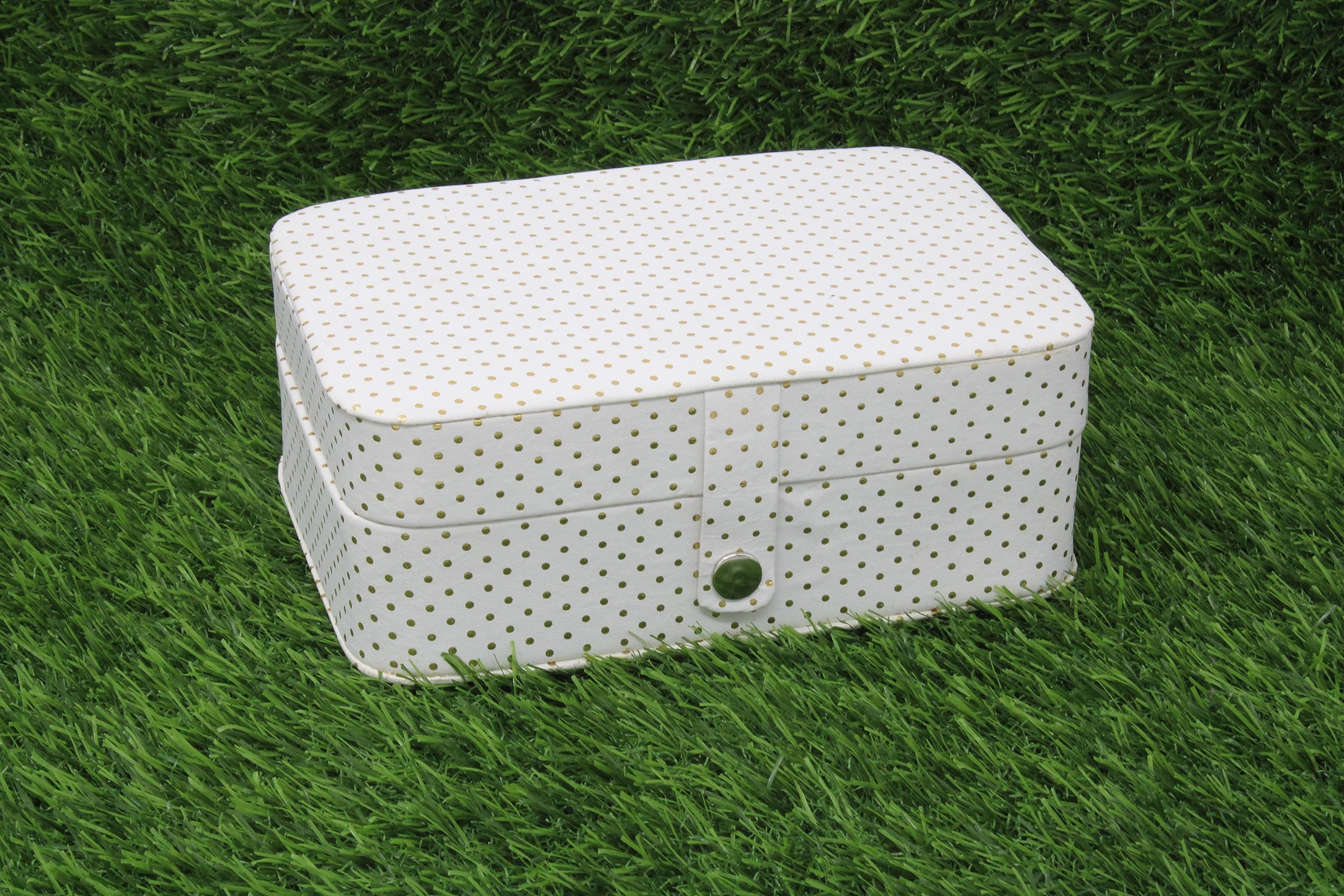 Atorakushon PU Leather 3 Grids Makeup Storage Box & Jewelry Organizer - Travel Vanity Case for Earrings, Necklaces & Cosmetics | Portable Wardrobe Organizer for Women (Cream) | Perfect for Travel, Home & Office Organization