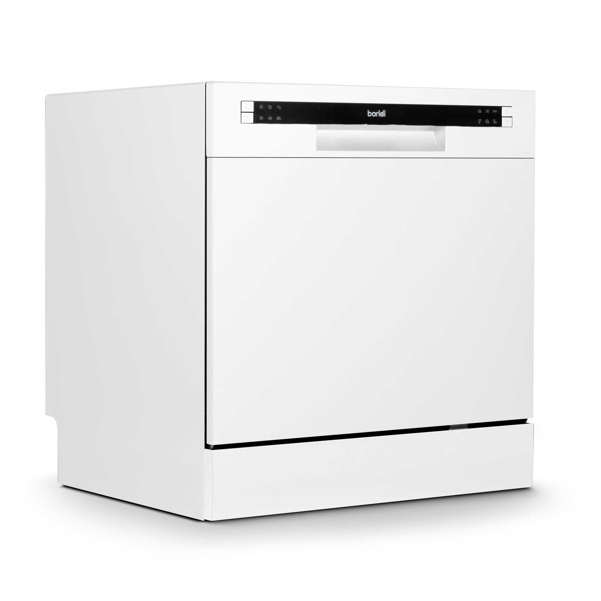 Baridi Compact Tabletop Dishwasher - 8 Place Settings, 6 Wash Programs, Ultra Quiet (45dB), 8L Capacity, Energy Efficient, White (Model DH86) - Perfect for Apartments, Dorms, RVs & Small Kitchens