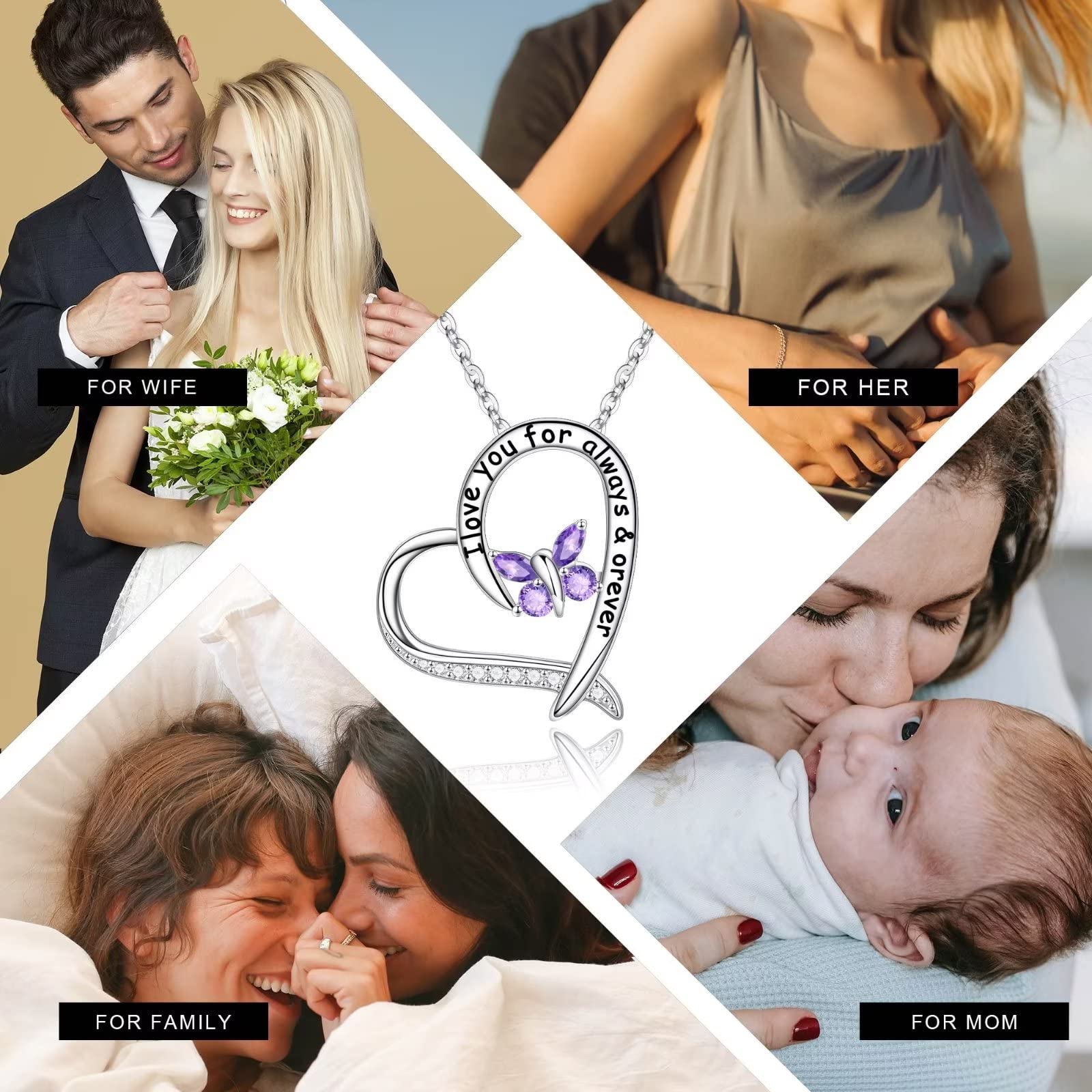 925 Sterling Silver Heart Butterfly Necklace with Birthstone - Elegant Valentines, Anniversary & Birthday Gift for Women, Mom | Perfect Mothers Day Jewelry Present for Her | Ideal for Romantic Dates, Special Occasions & Everyday Wear
