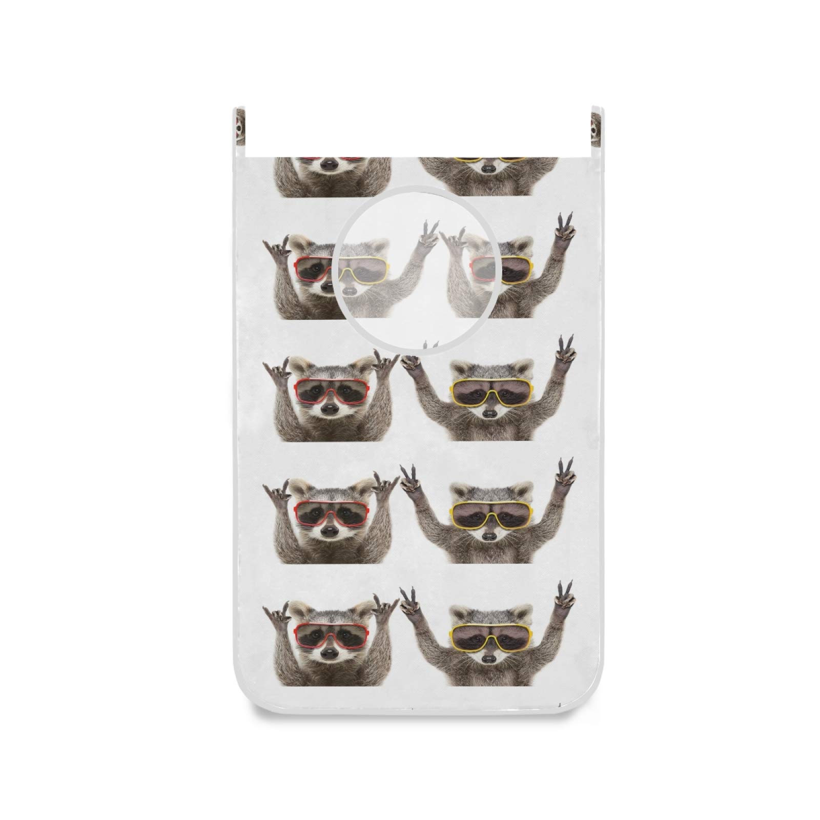 Funny Raccoon with Sunglasses Hanging Laundry Hamper Bag - 1PC Over The Door Clothes Storage Organizer for College Dorm, Bathroom & Bedroom | Perfect for Dirty Clothes, Towels & Linens Organization