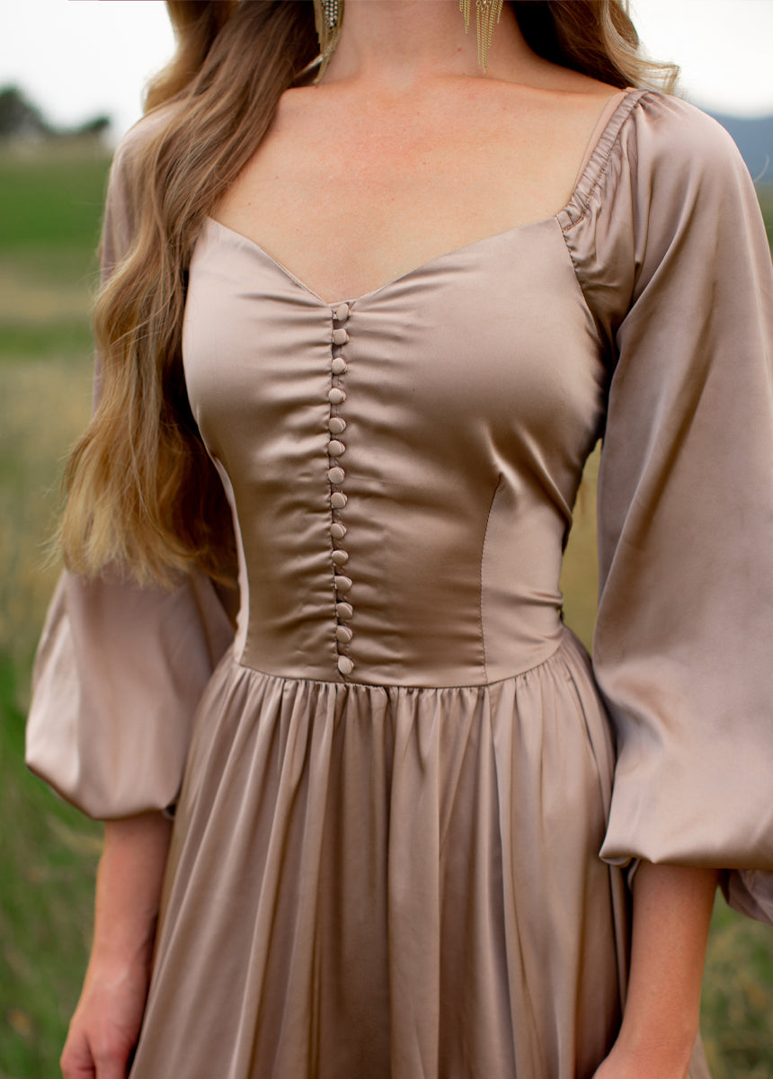 Lorna Impact Dress in Stone - Elegant Women's Casual Midi Dress for Summer, Office, and Special Occasions