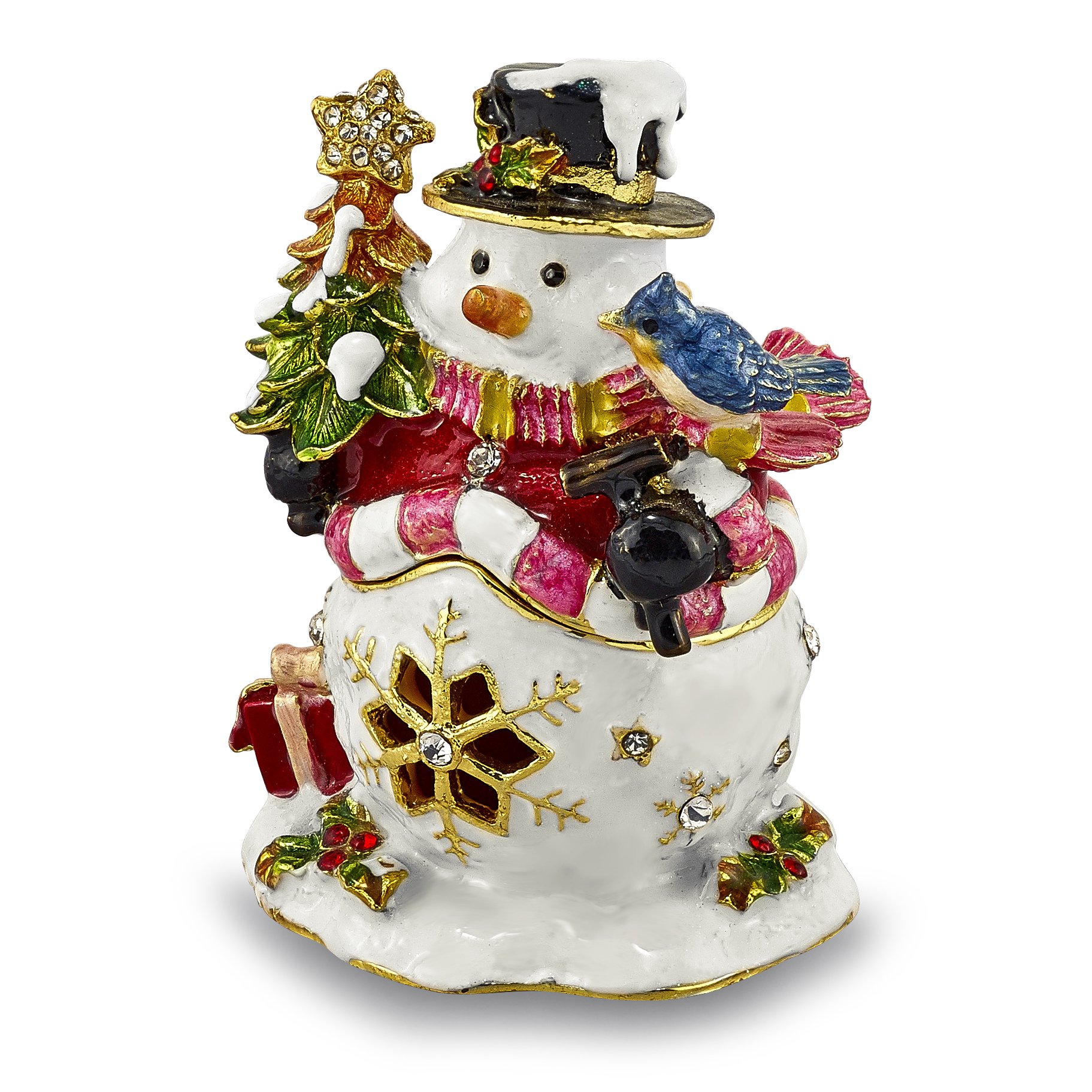 Bejeweled Jolly Snowman Trinket Box - Christmas Decorative Jewelry Storage for Holiday Gifts & Home Decor