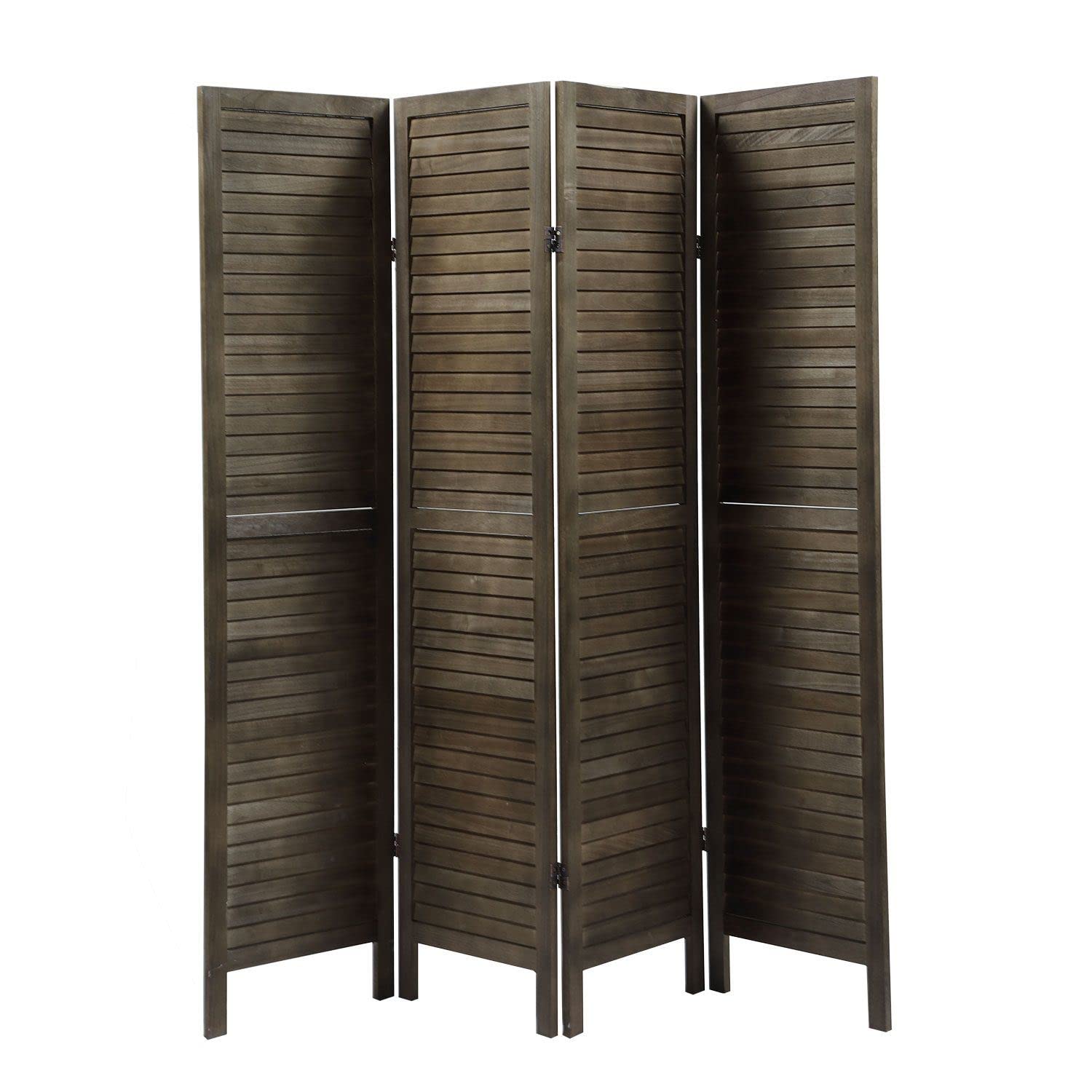 4 Panel Room Divider Screen - Solid Sycamore Wood Folding Partition with Shelves | Freestanding Room Separator for Living Room, Bedroom & Office | Home Decor & Space Organizer (A2)