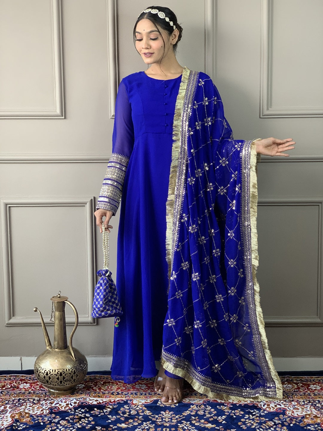 Elegant Blue Embroidered Anarkali Suit - Designer Ready-to-Wear Indian Party Dress for Weddings & Festive Occasions