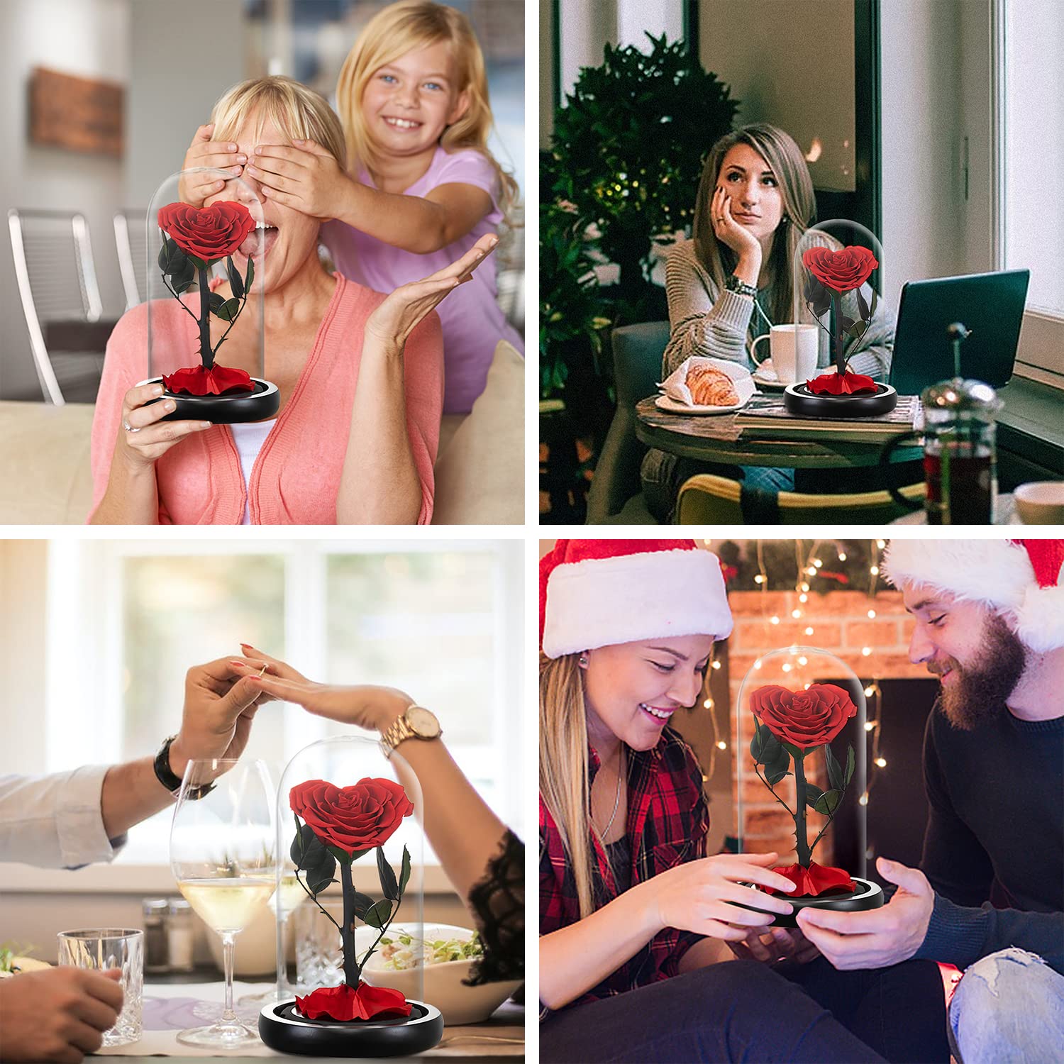 Forever Preserved Real Rose Flower in Glass Dome - Romantic Birthday, Valentine's Day, Mother's Day, Christmas & Anniversary Gift for Women (Red) - Perfect for Home Decor, Wedding Centerpieces & Special Occasion Gifts
