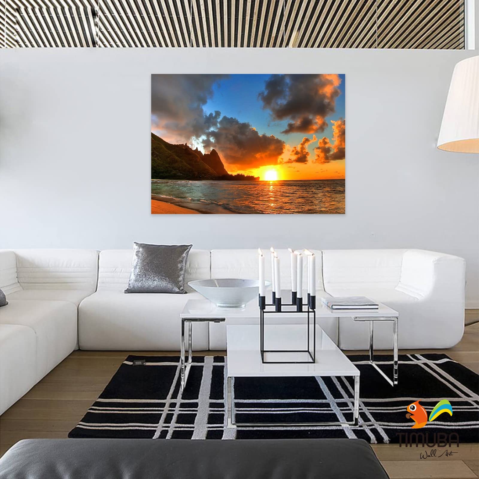 TIMUBA Coastal Sunset Canvas Wall Art - 32x48 Inch Beach Themed Bathroom Decor, Ocean View Bedroom Wall Pictures, Modern Canvas Art for Home & Office Decoration | Perfect for Coastal Style Bathrooms, Beach House Living Rooms & Spa Retreat Wall Decor