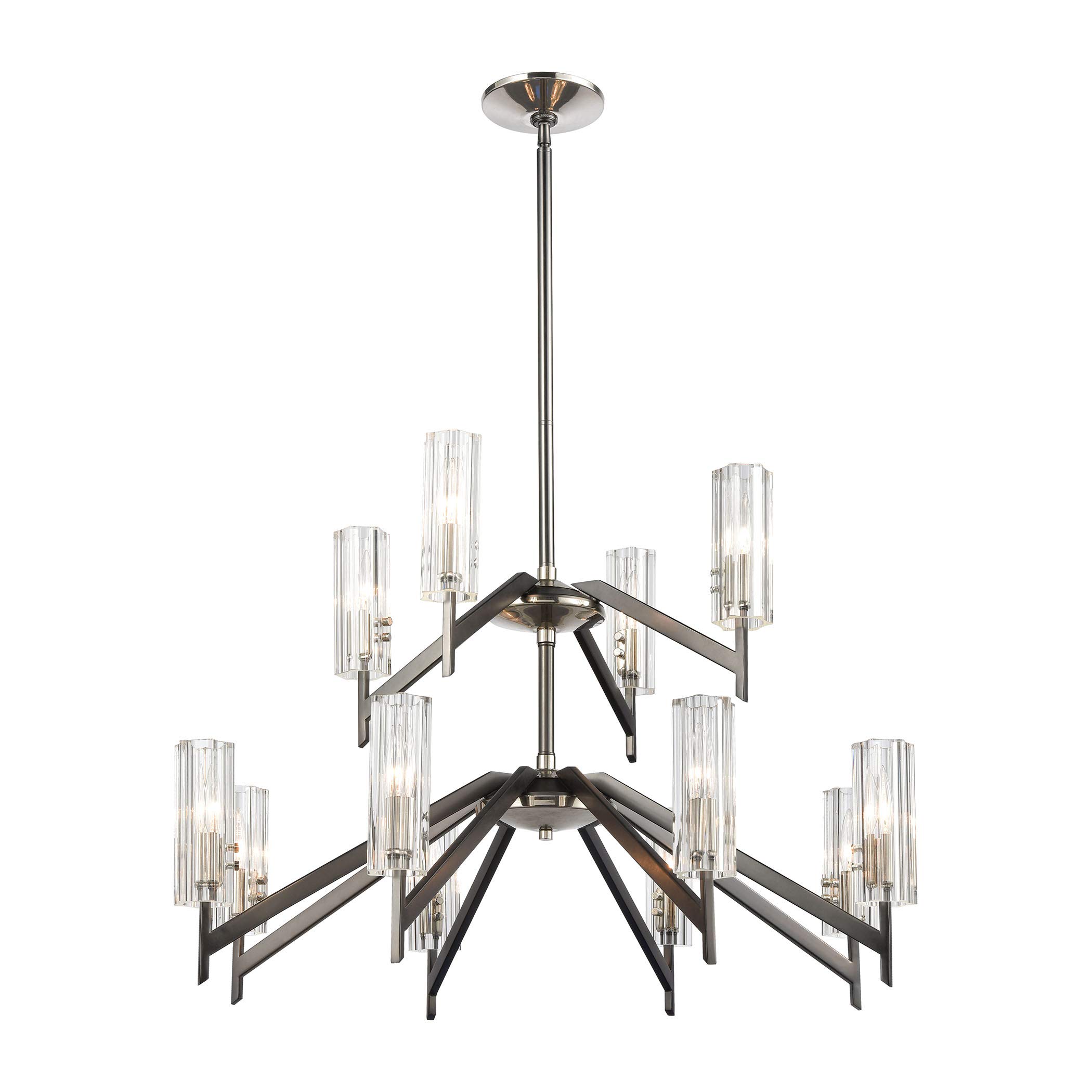 Elegant Aspire 12-Light Black Nickel Chandelier with Ribbed Crystal Accents - Perfect for Dining Room, Living Room & Bedroom Lighting