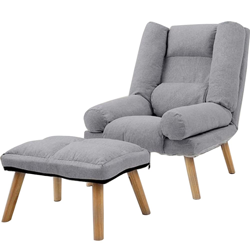 Foldable Lazy Sofa Chair with Ottoman - Adjustable Modern Accent Armchair & Footstool Set - Upholstered Recliner Lounge Chair for Indoor & Outdoor Use - Perfect for Living Room, Patio, or Bedroom (Grey)