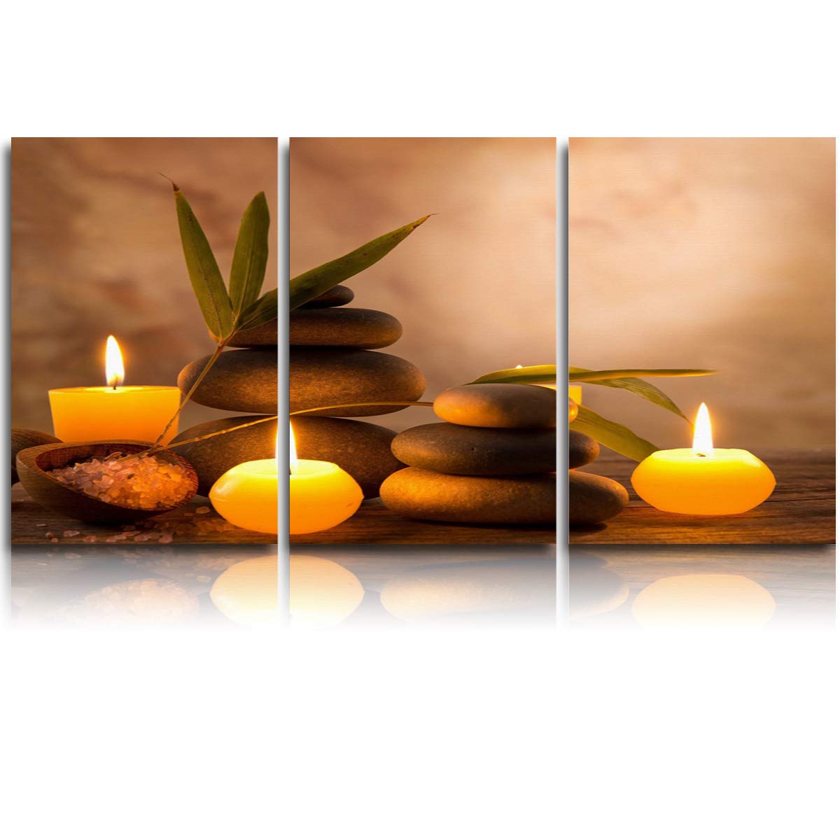 3 Panels Zen Stones Canvas Wall Art - Abstract Meditation Painting, Modern Framed Giclee Prints for Home Decor (16x24 Inch x3) - Perfect for Spa, Yoga Room & Relaxation Spaces