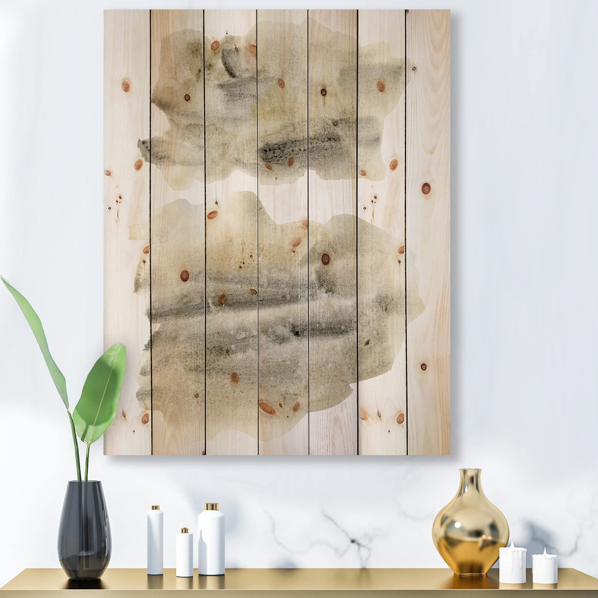 DesignQ Black and Beige Clouds Modern Wood Wall Art - Large Abstract Wooden Wall Panel Decor Printed on Natural Pine - Perfect for Living Room, Bedroom & Office Decoration
