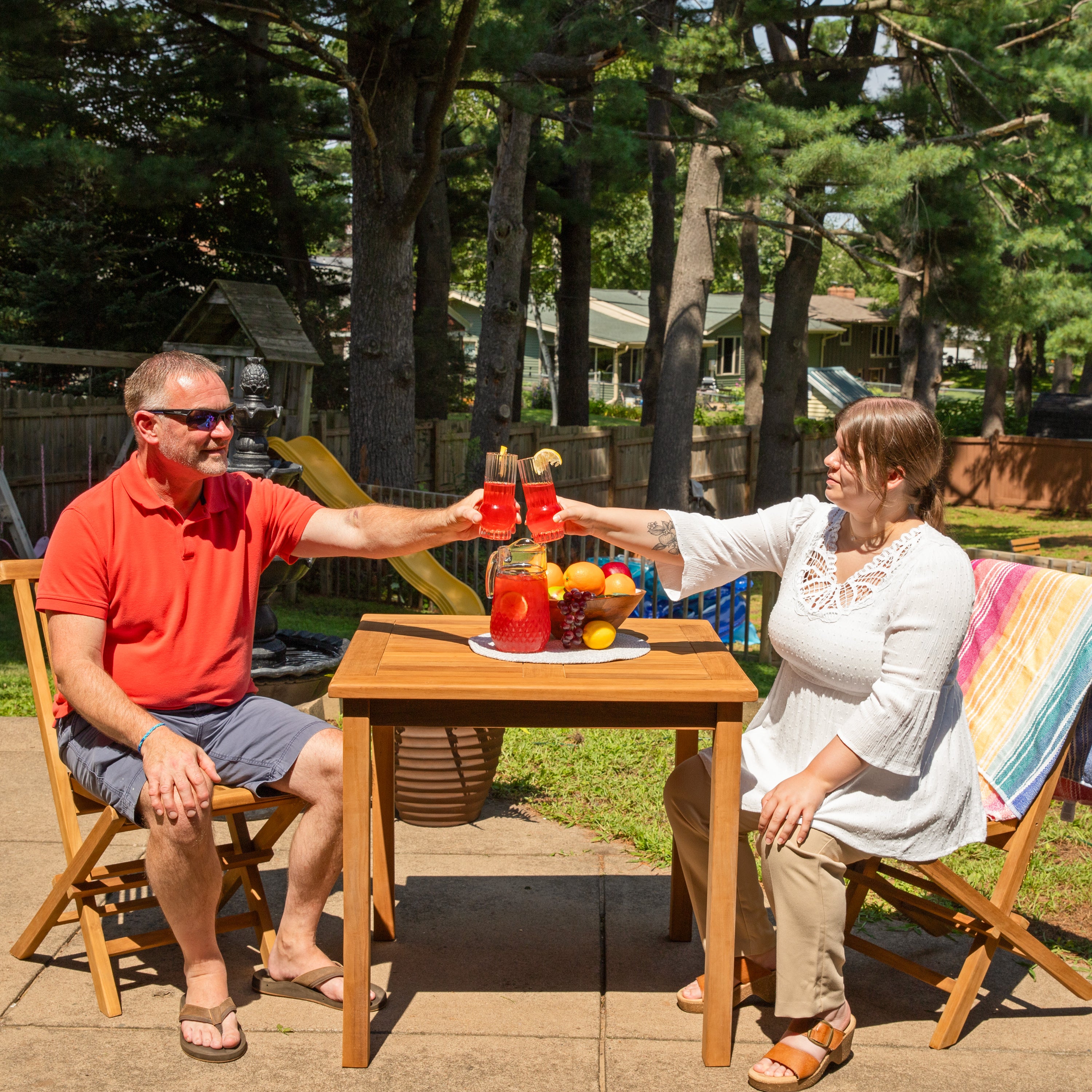 Sunnydaze Teak Square Outdoor Dining Table - Light Stain Finish - 32 Inch - Perfect for Patio, Garden, and Backyard Dining