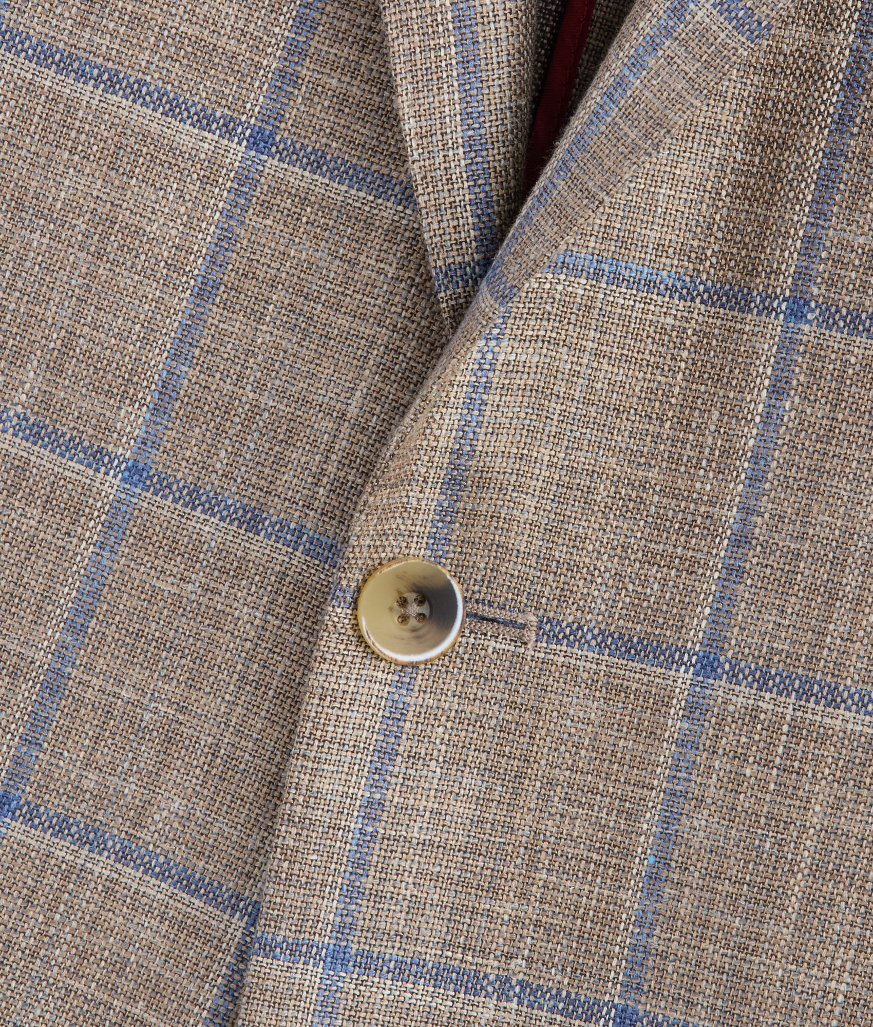 Lucchese Men's Dark Beige & Blue Windowpane Plaid Sport Coat - Premium Wool Blazer for Business, Office & Formal Occasions