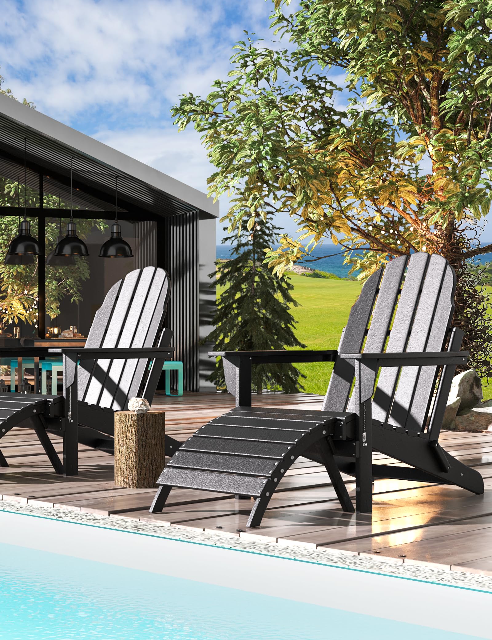 Premium Folding Adirondack Ottoman - All-Weather HDPE Outdoor Footrest for Adirondack Chairs | Patio, Backyard & Garden Decor | Space-Saving Storage Solution (Black) | Perfect for Relaxing by the Pool or Fire Pit
