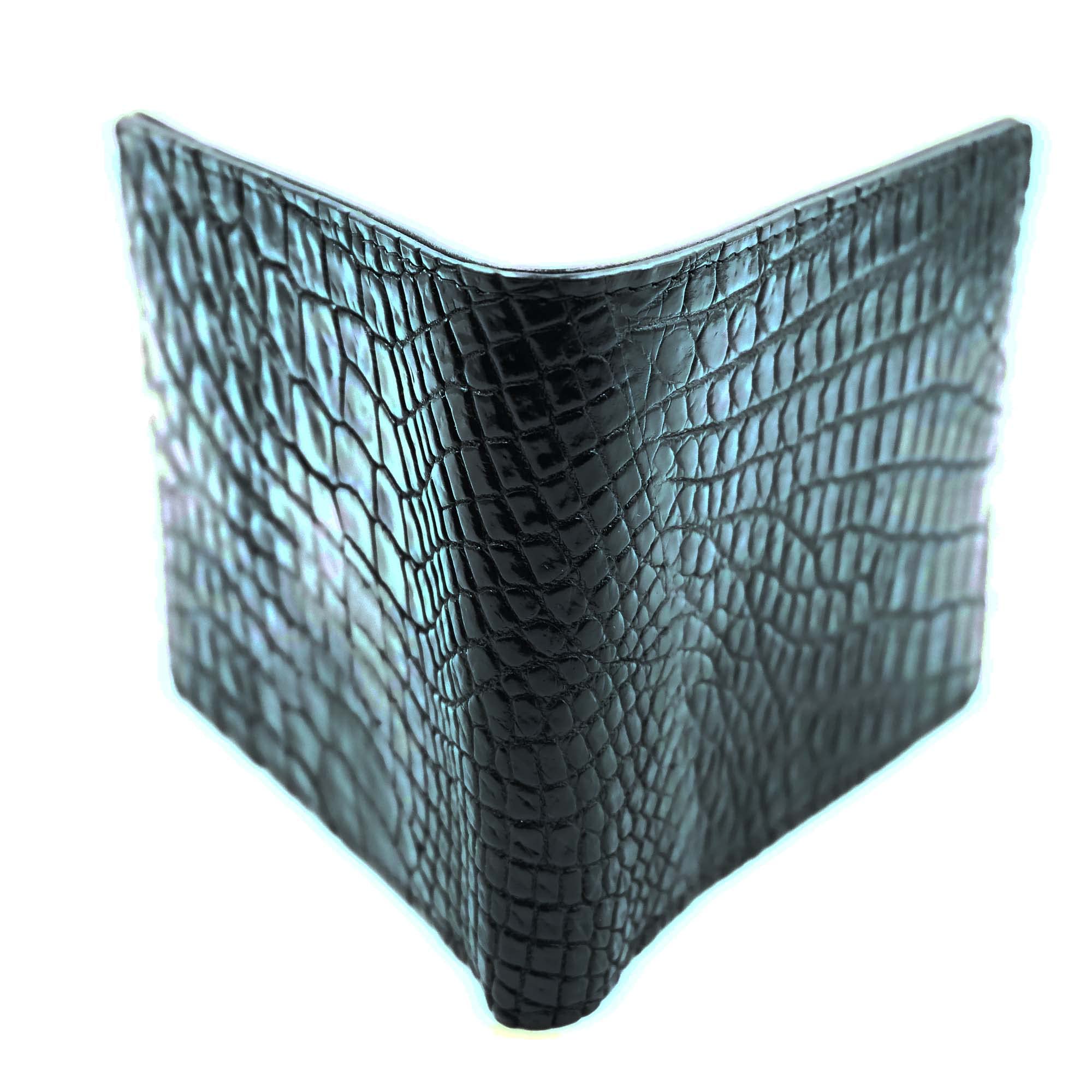 Genuine Black Crocodile Leather Men's Bi-Fold Wallet - Premium Slim RFID Blocking Billfold for Everyday Carry & Business Use