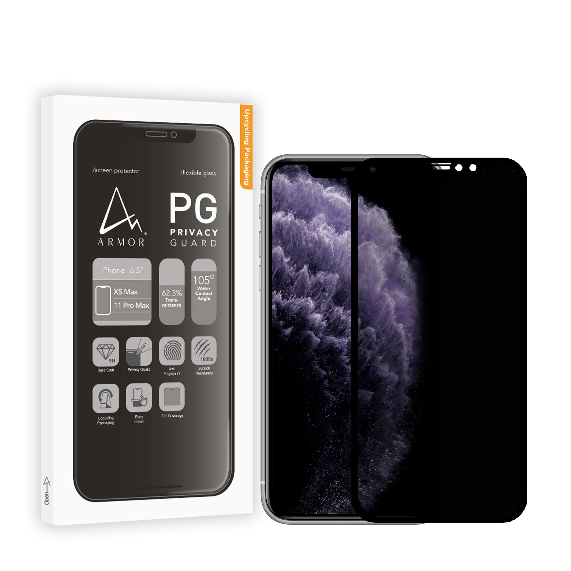 ARMOR Flexible Glass 2.5D Full Coverage Screen Protector for iPhone 11 Pro Max/XS Max - 9H Hardness Privacy Guard - Anti-Scratch & Bubble-Free - Perfect for Work, Travel & Daily Protection