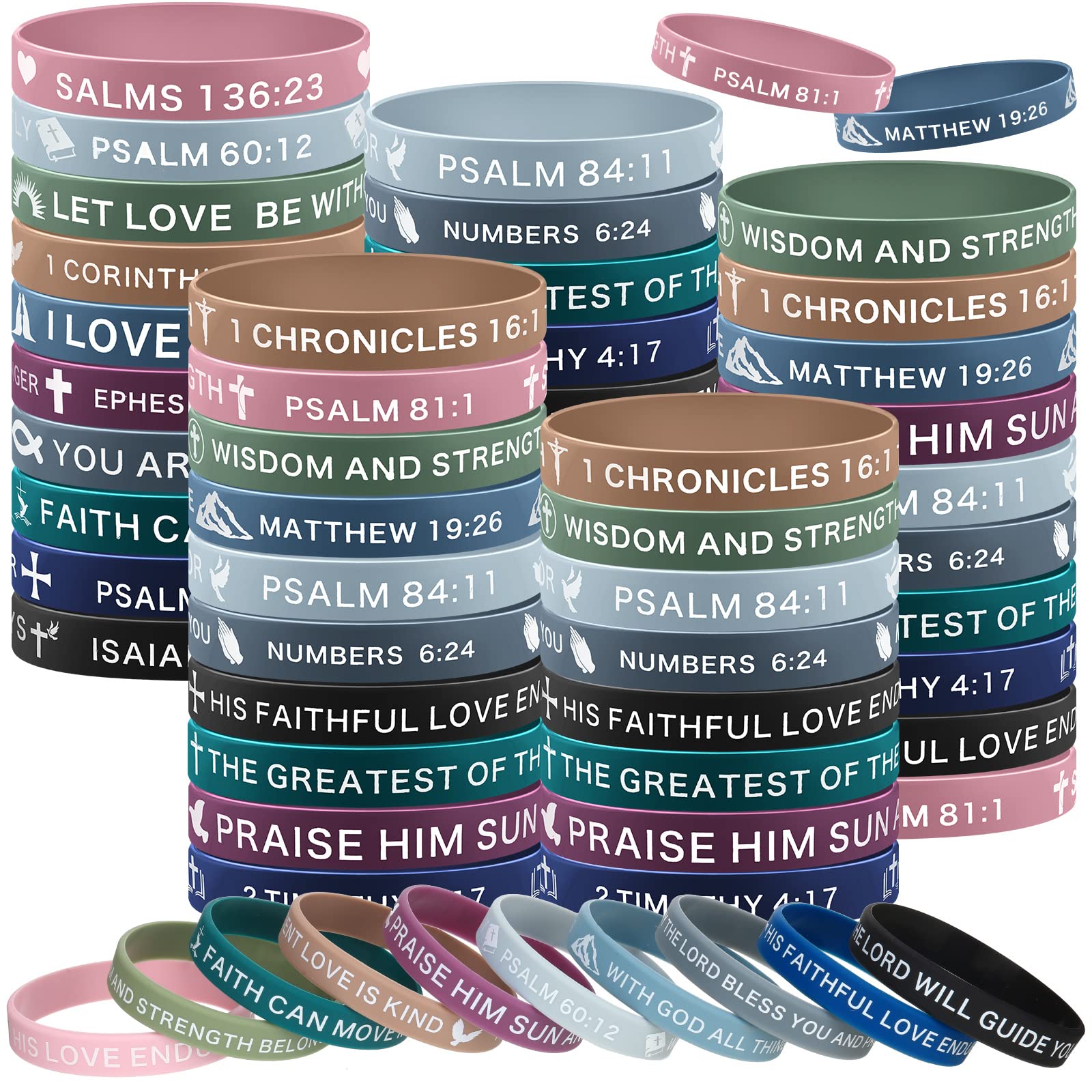 60 Pcs Religious Silicone Bracelets Bulk - Bible Verse Christian Wristbands, Motivational Rubber Bracelets with Jesus Quotes, Inspirational Gifts for Men & Women (Classic Colors) - Perfect for Church Events, Bible Study Groups & Faith-Based Fundraisers