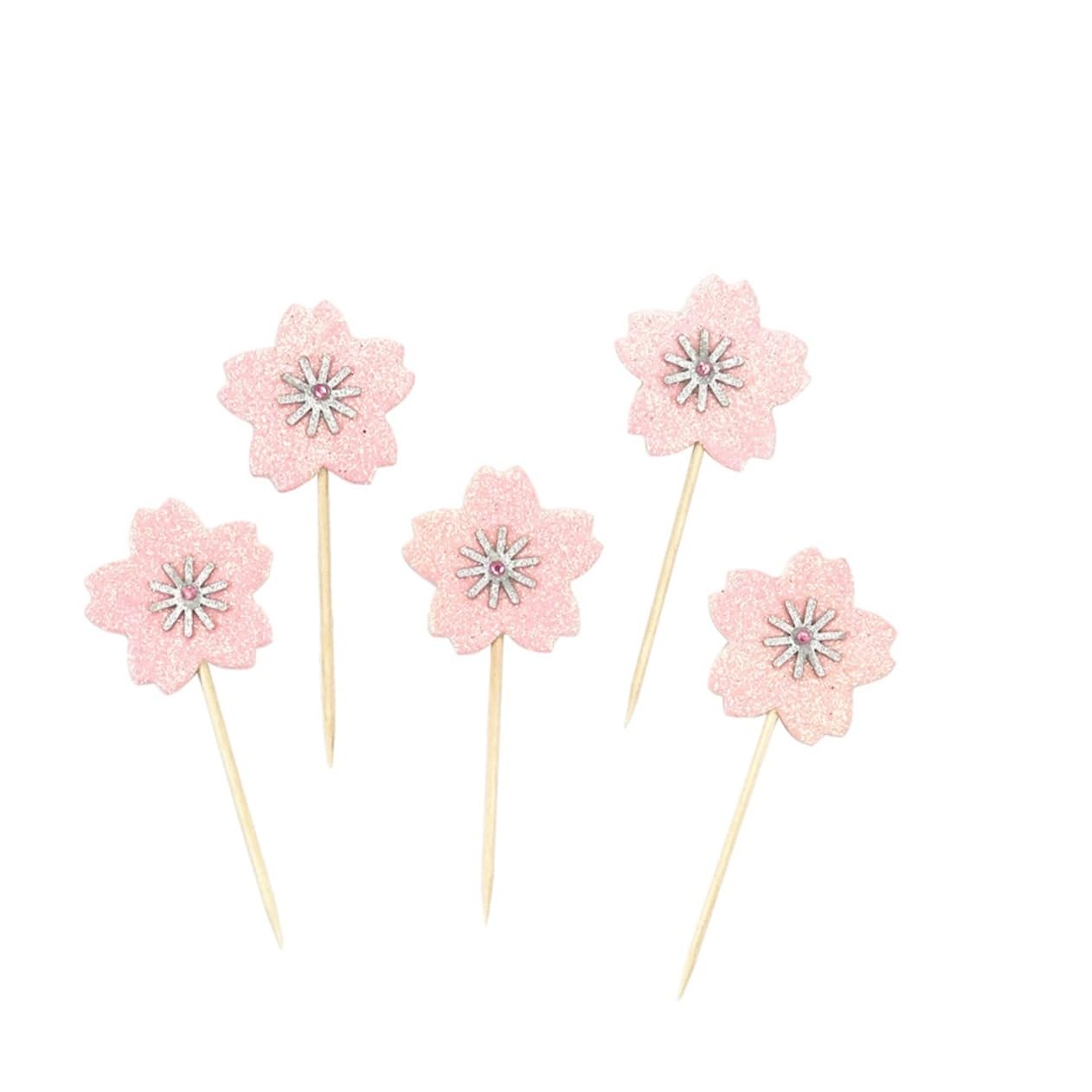 10pcs Sakura Cherry Blossom Cake Toppers - Elegant Bamboo Cupcake Decorations for Birthday, Wedding & Party Baking Supplies | Perfect for Spring Celebrations, Bridal Showers & DIY Dessert Decorating